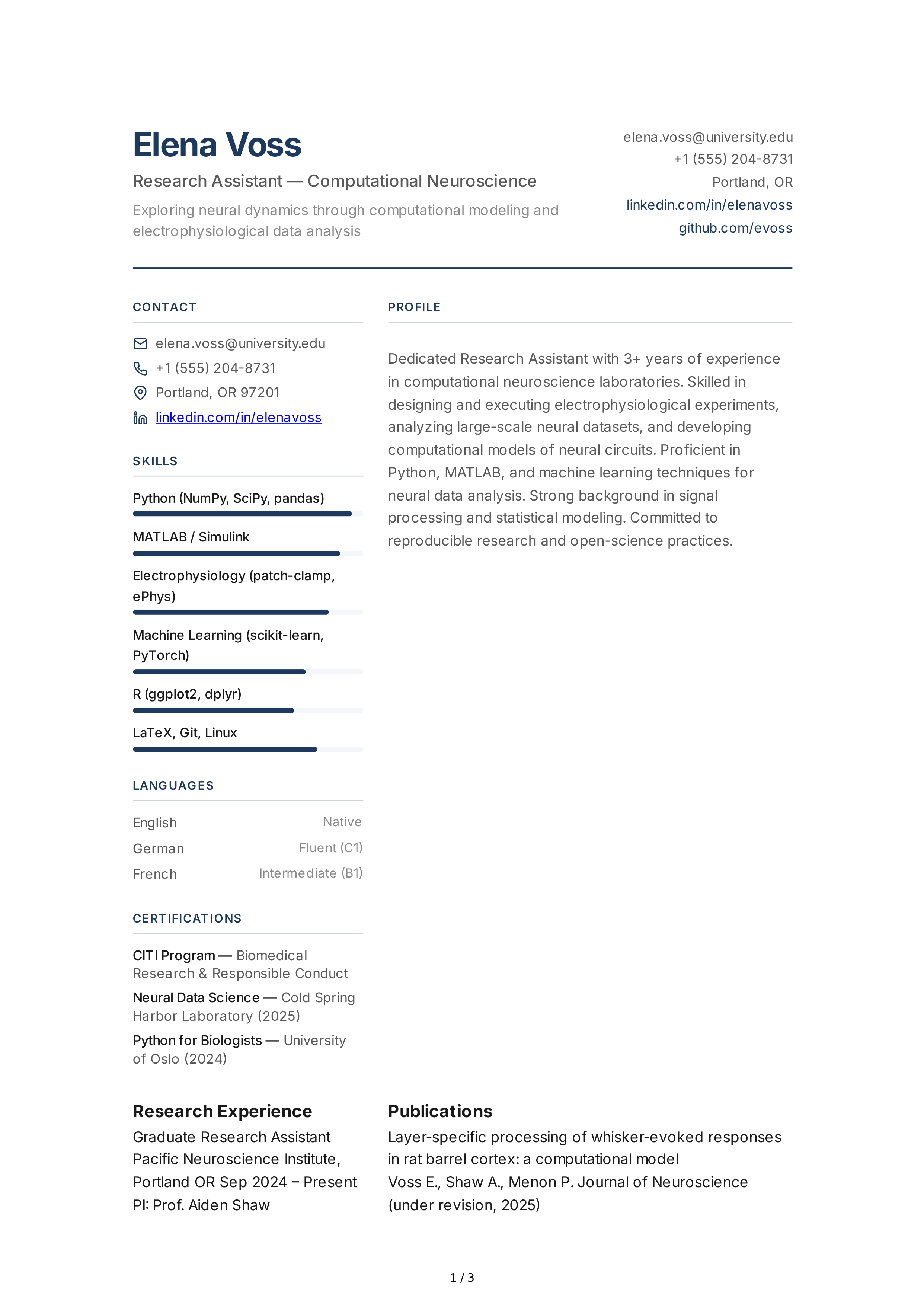 Research Assistant CV — page 1