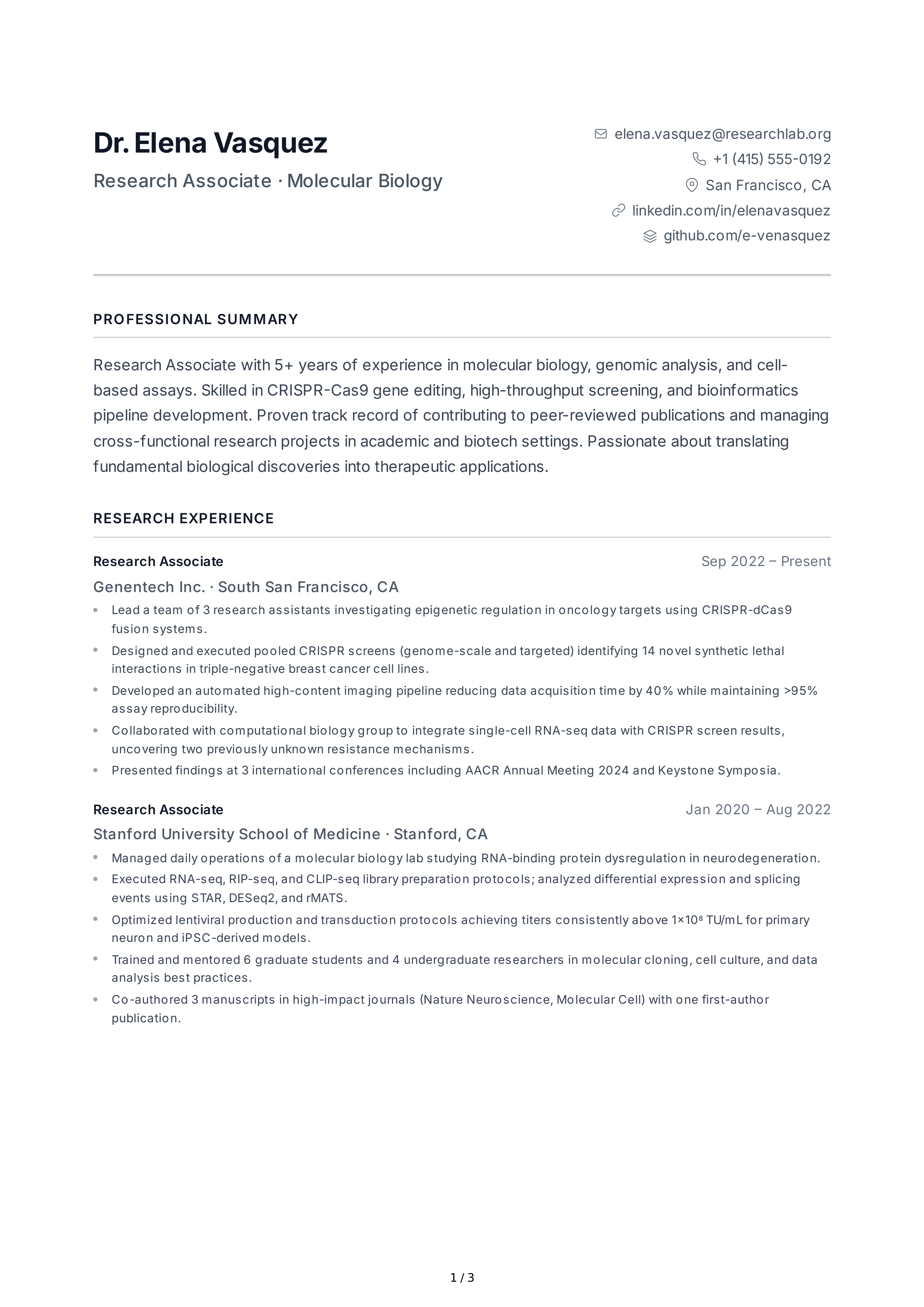 Research Associate CV — page 1