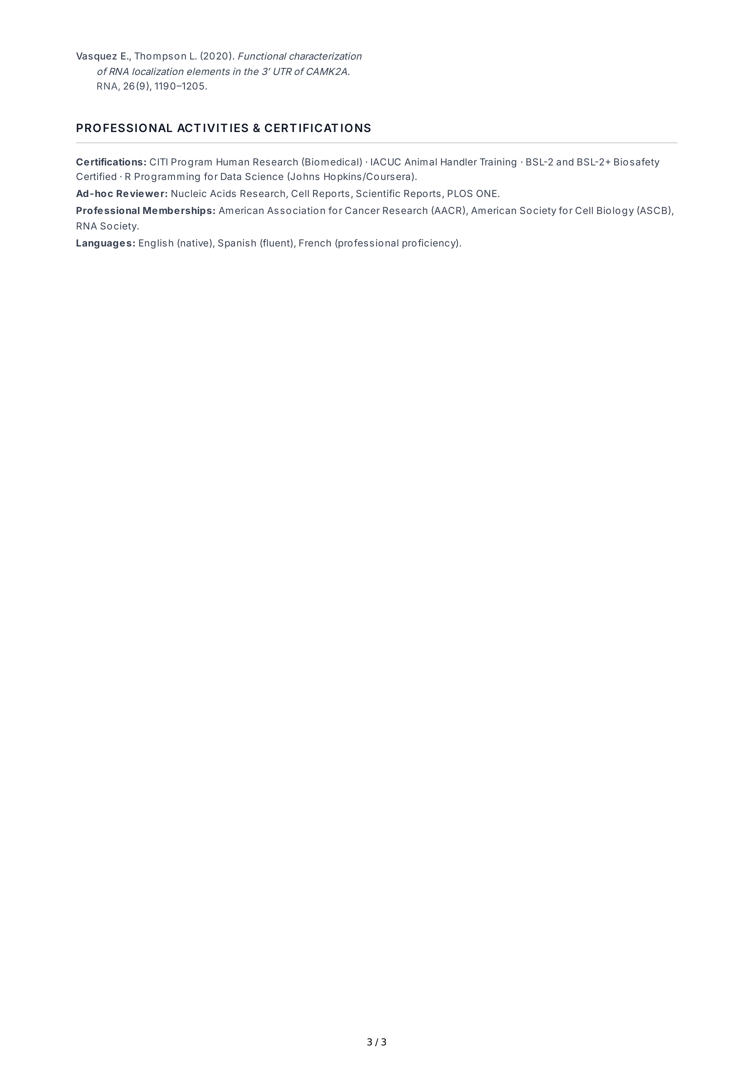 Research Associate CV — page 3