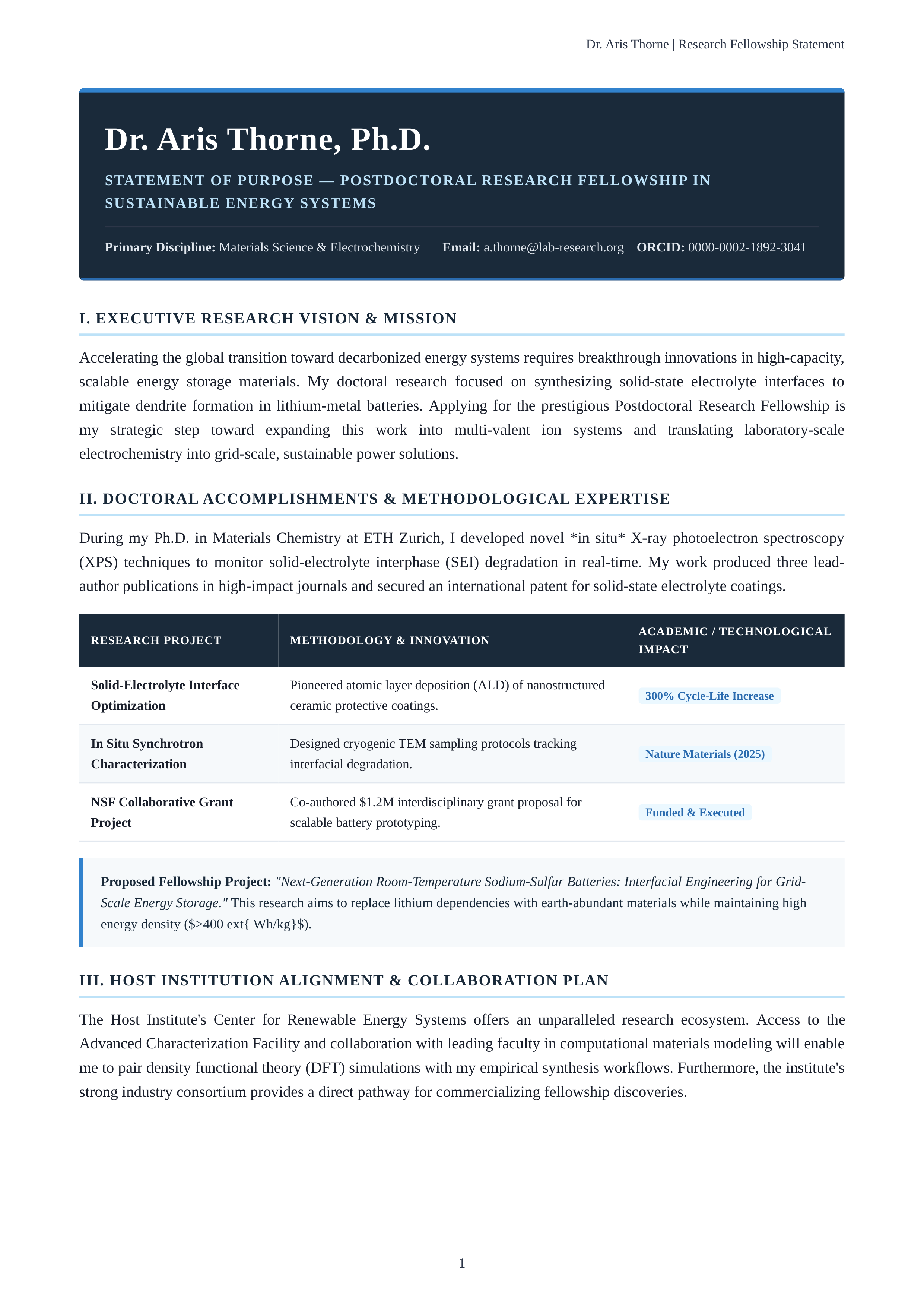Research Fellowship Statement of Purpose — page 1