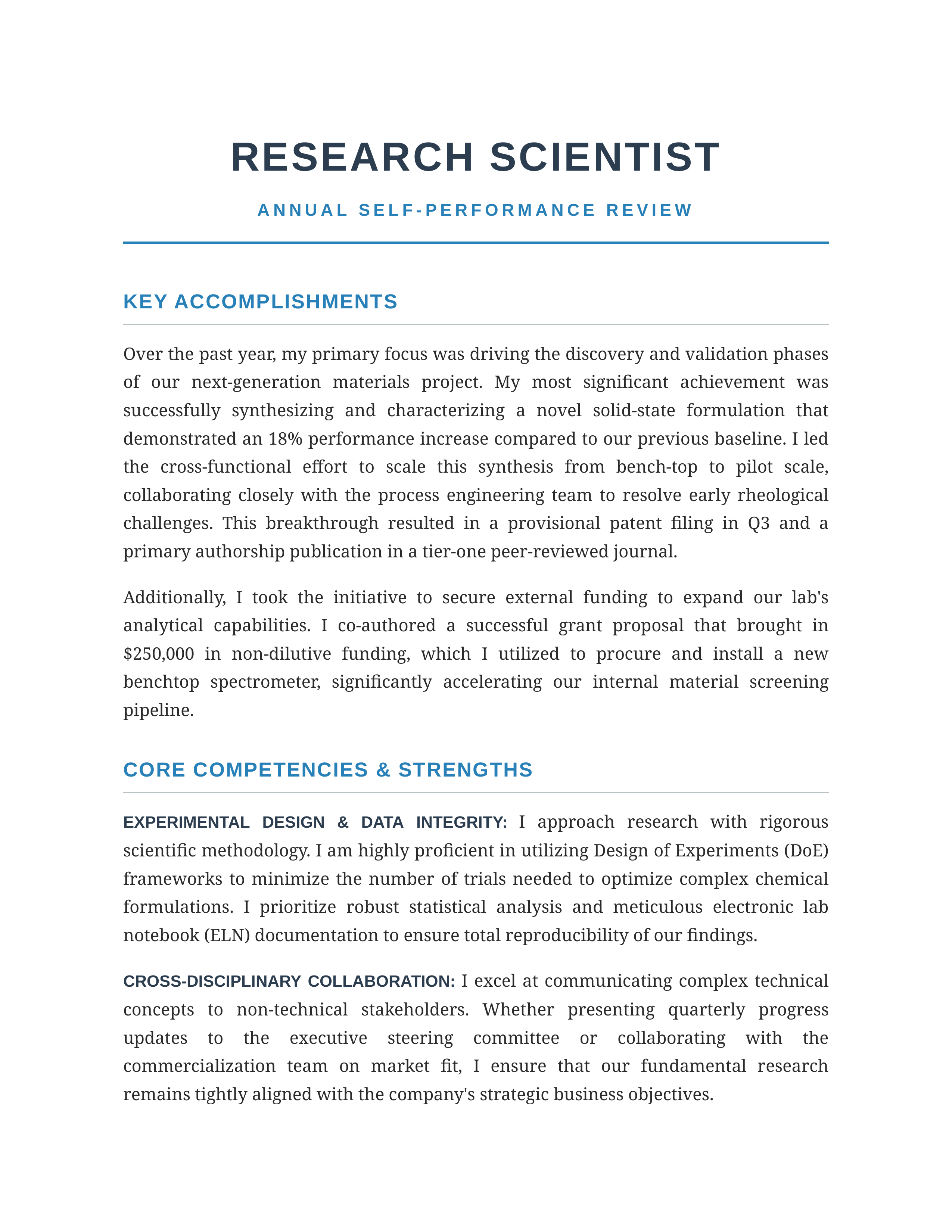 Research Scientist Self Performance Review — page 1