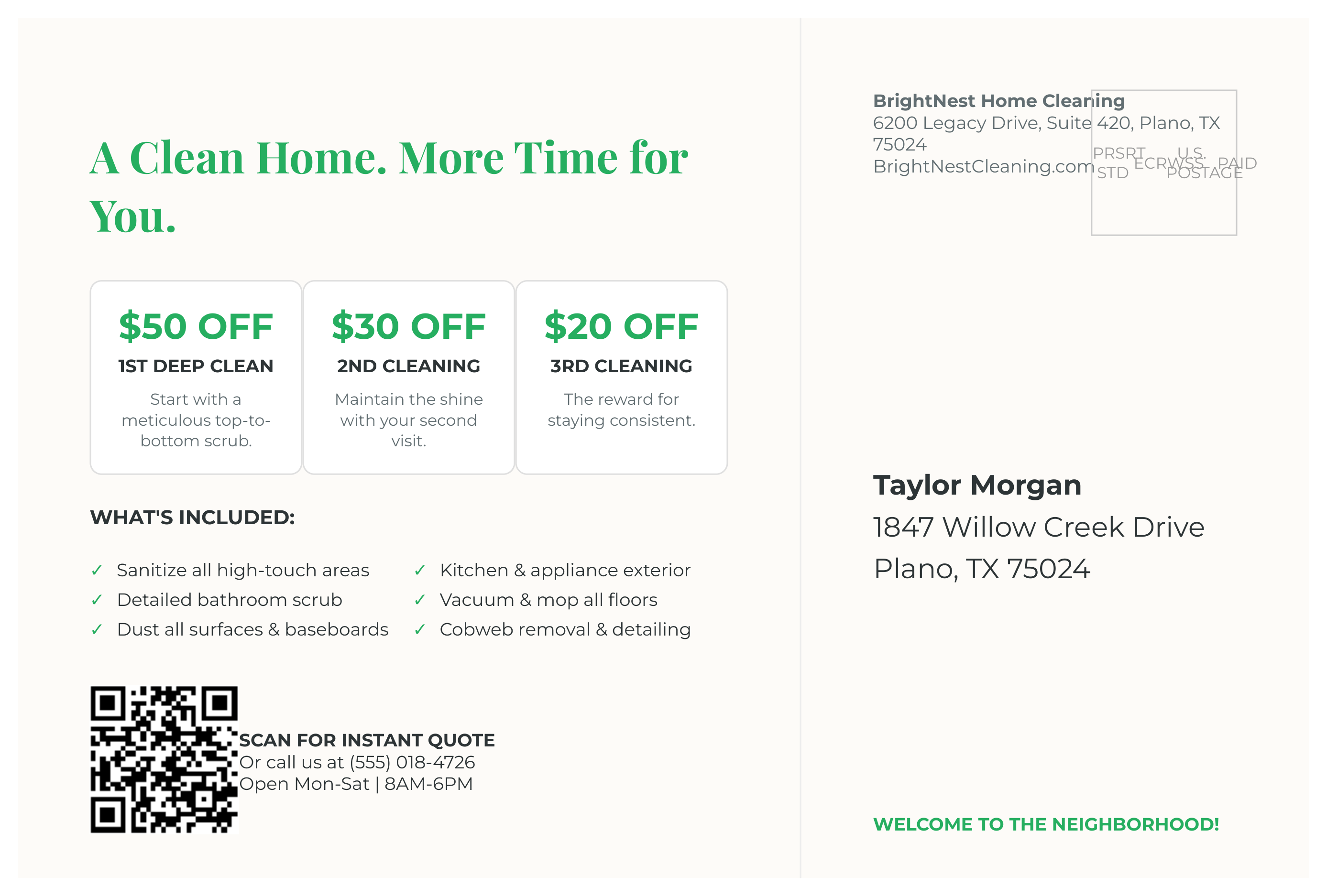 Residential Cleaning Move-In / Spring Refresh Tiered Offer Postcard — page 2