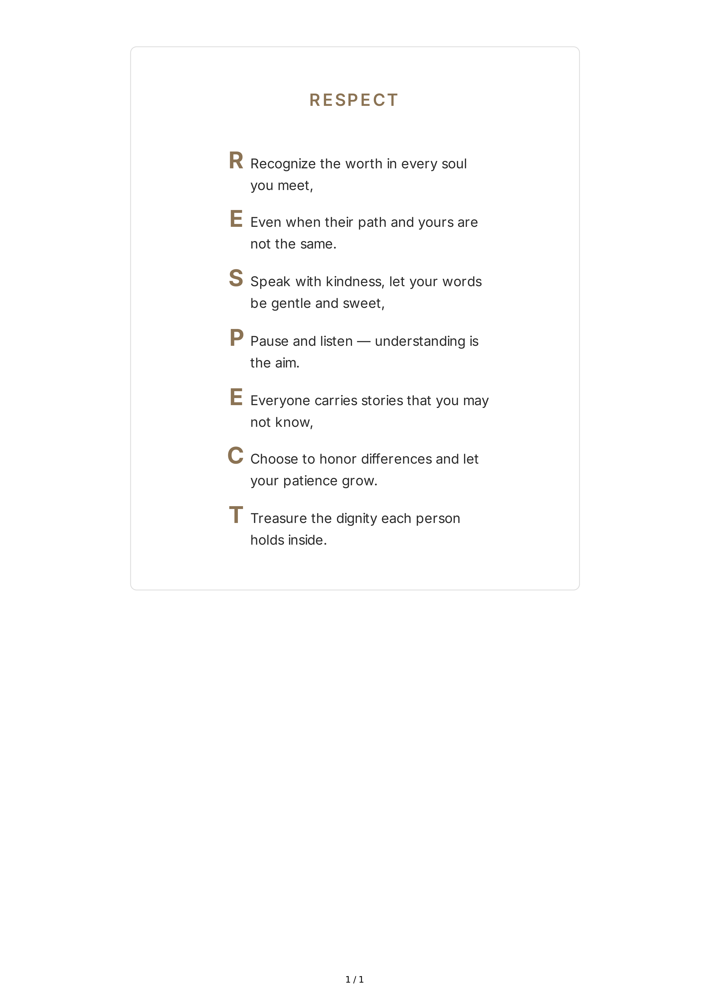 Respect Acrostic Poem — page 1