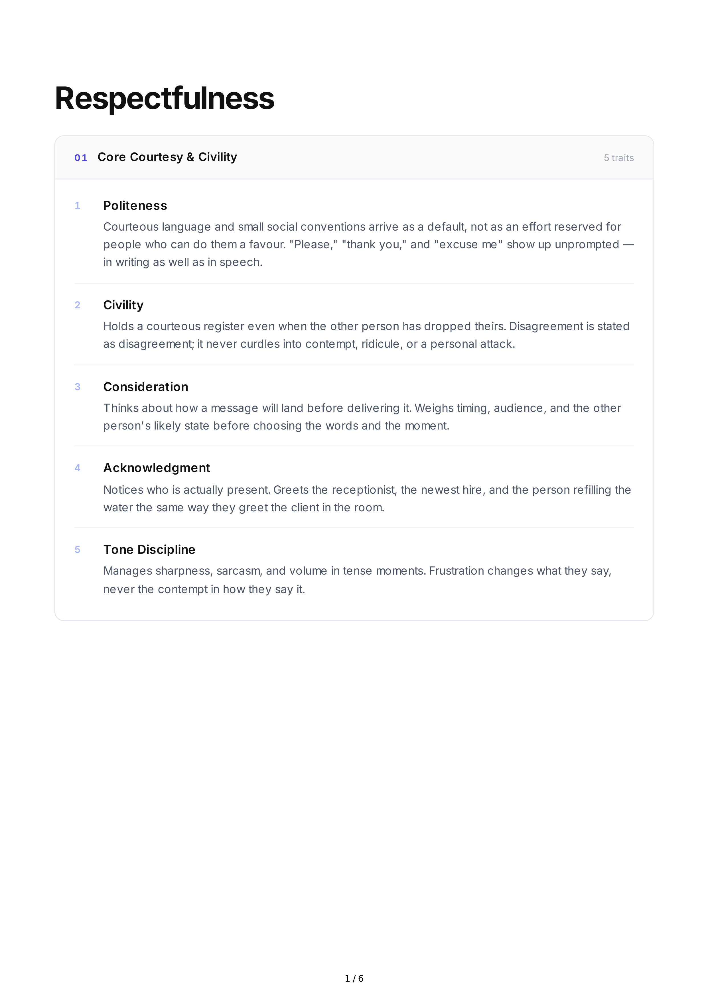 Respectfulness Personality Traits — page 1