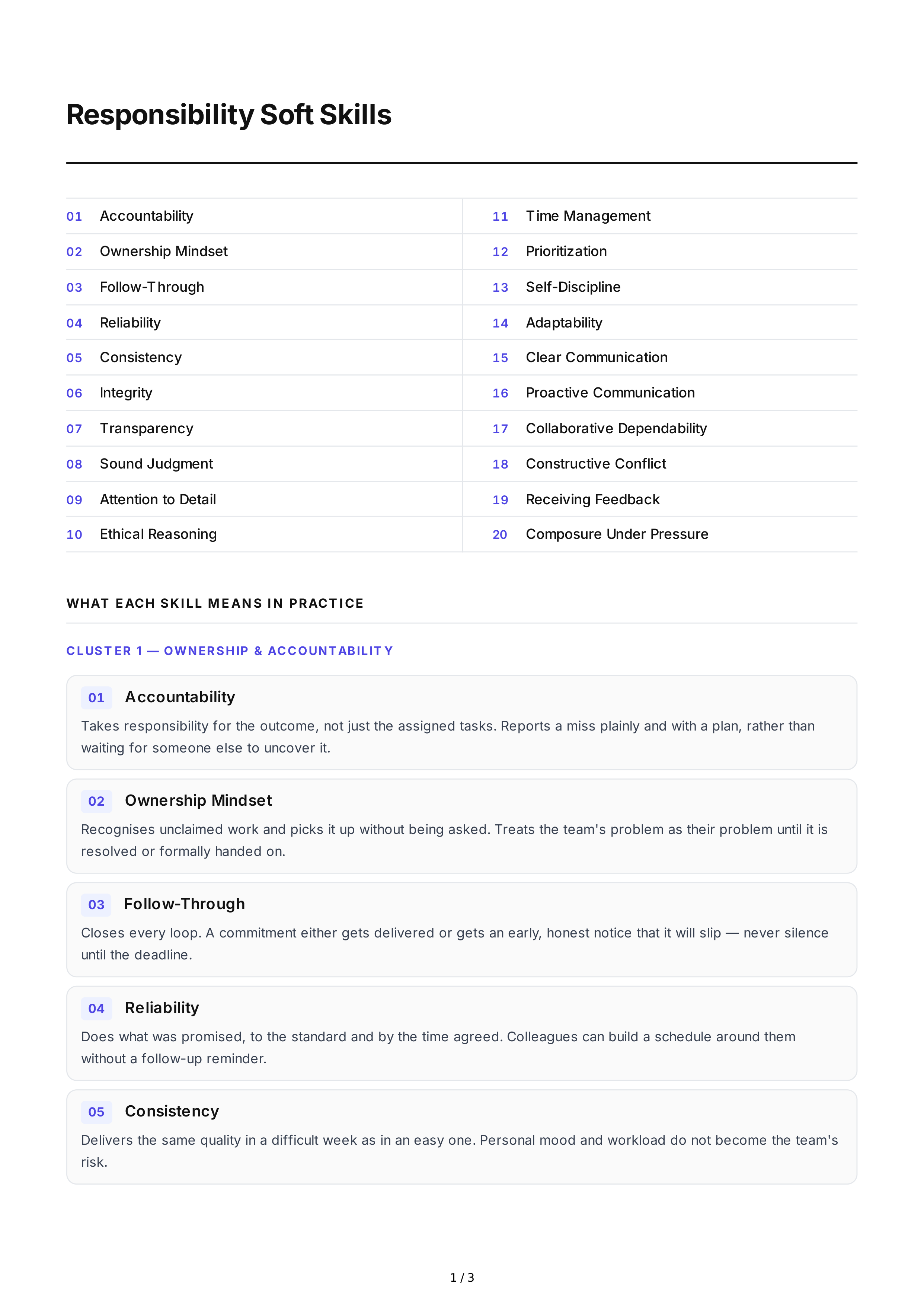 Responsibility Soft Skills — page 1