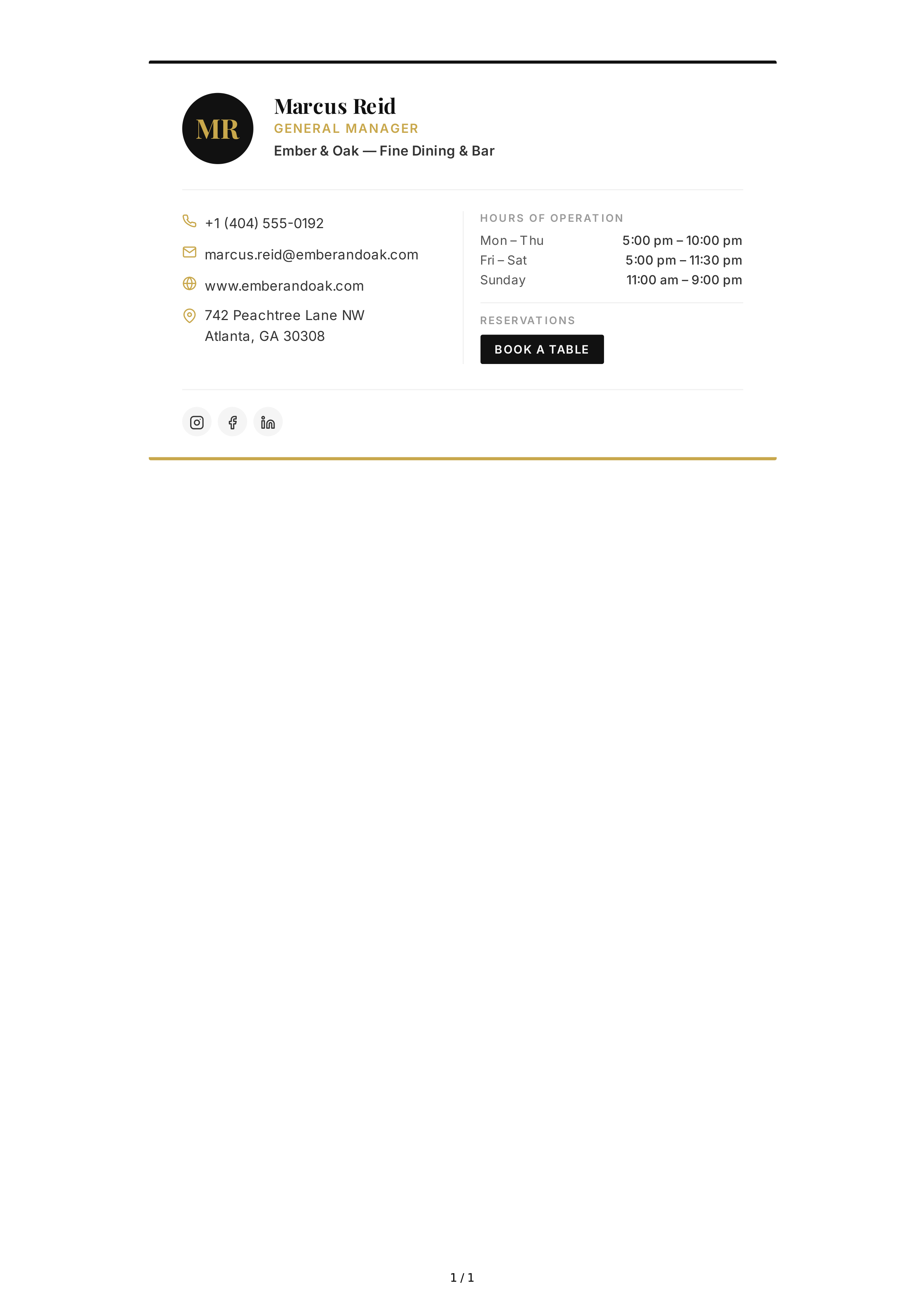 Restaurant Manager Email Signature — page 1