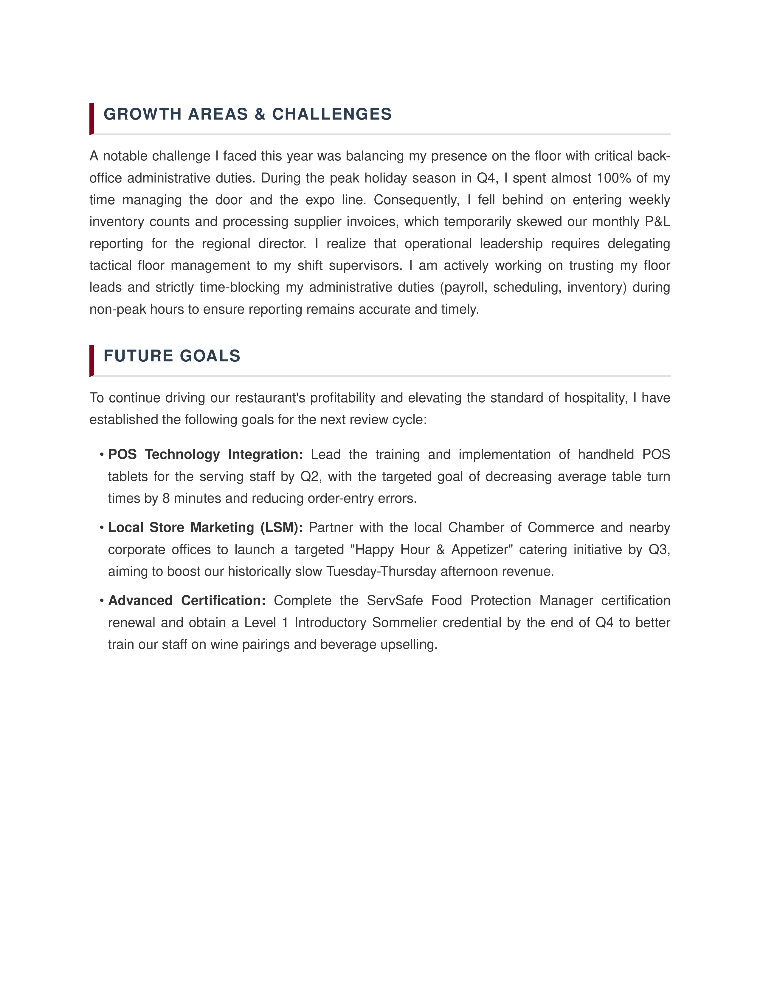 Restaurant Manager Self Performance Review — page 2