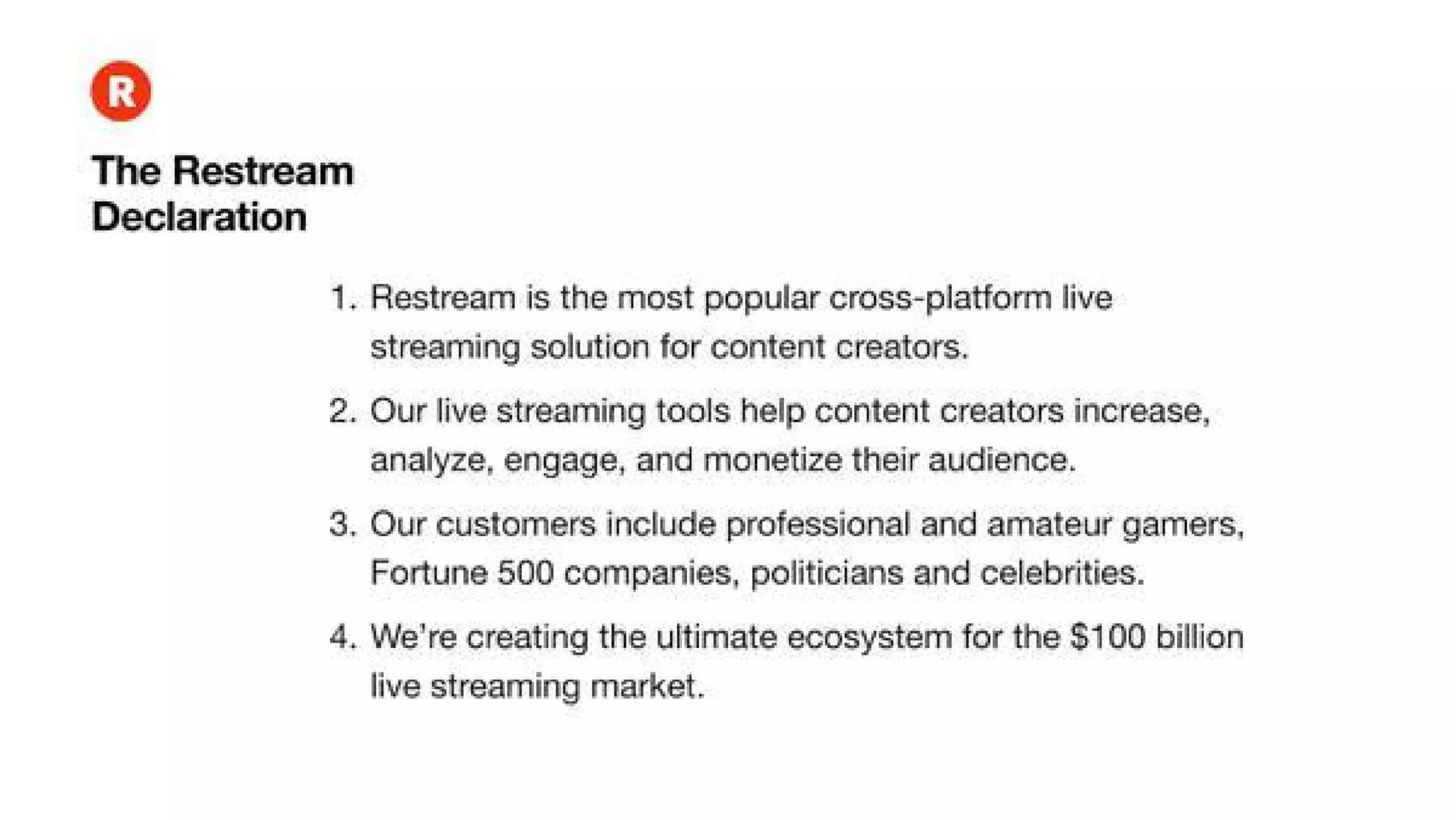 Restream Pitch Deck — page 2