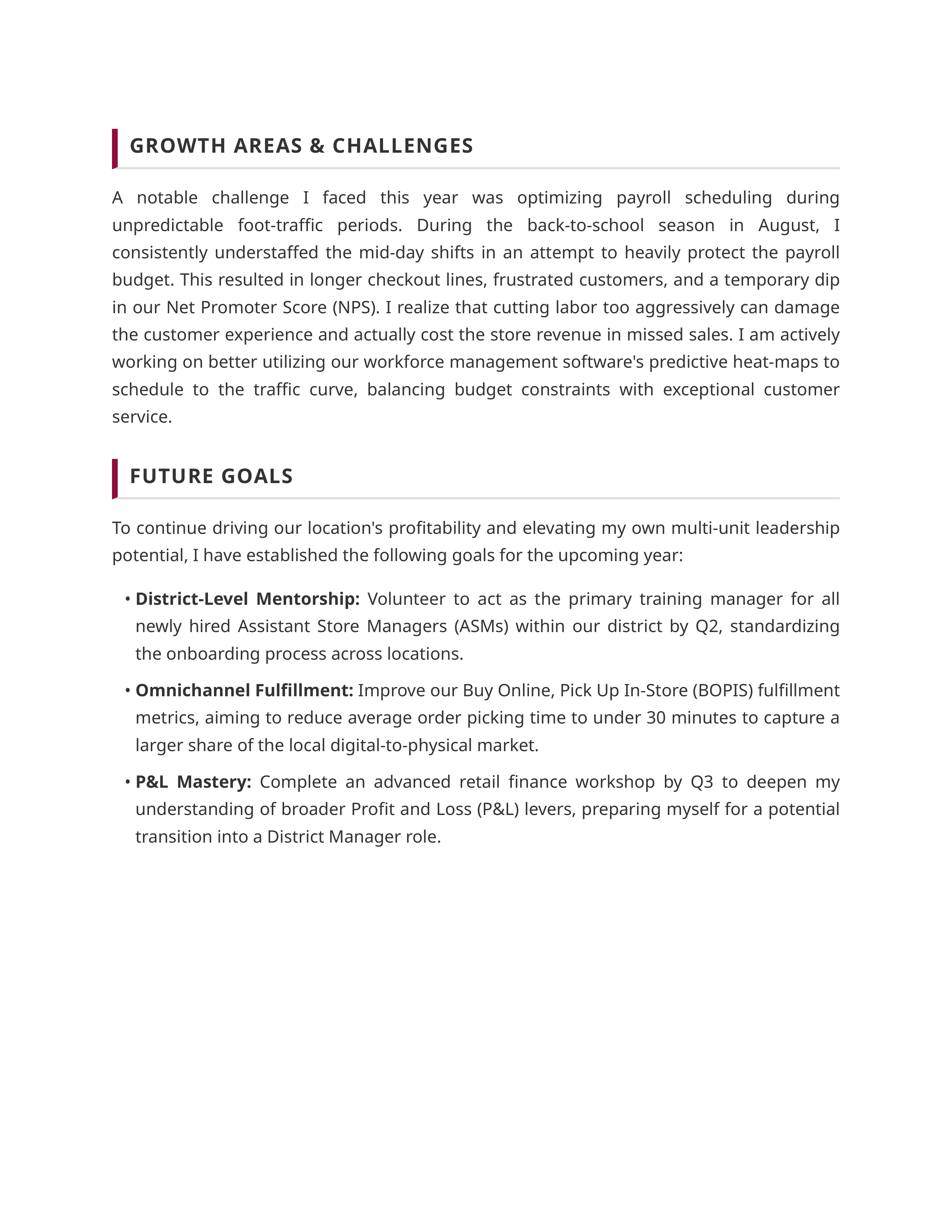 Retail Manager Self Performance Review — page 2