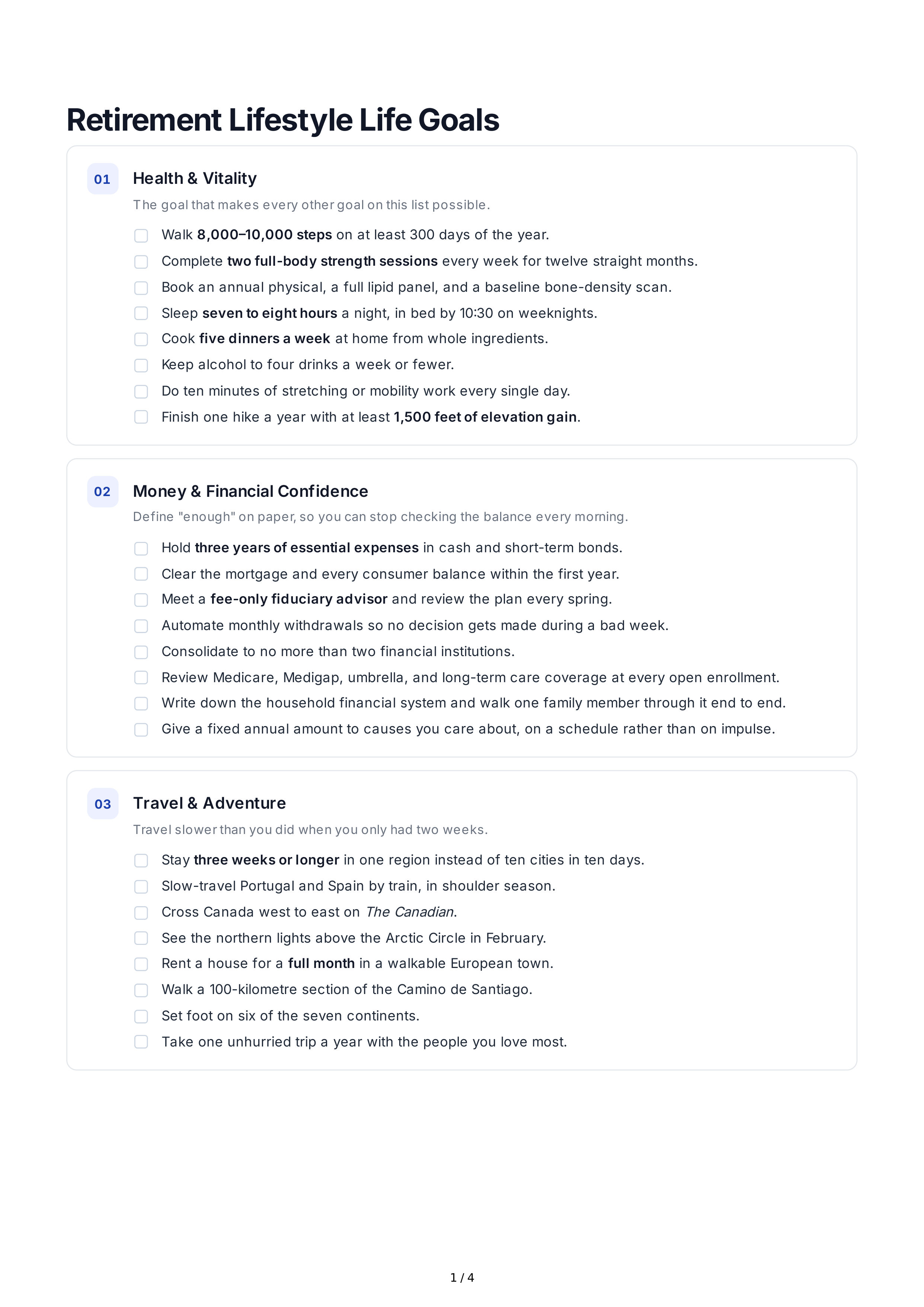 Retirement Lifestyle Life Goals — page 1