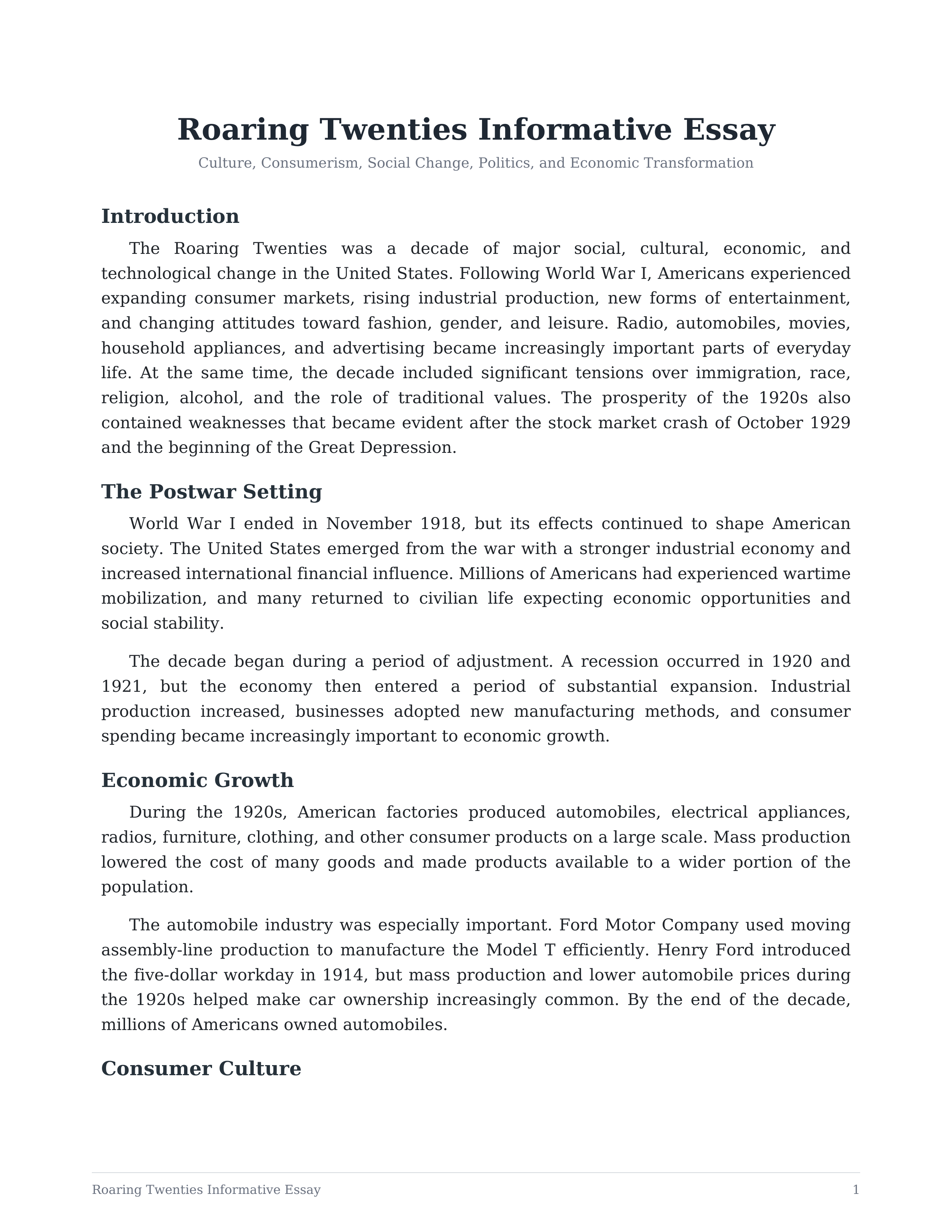 Roaring Twenties Informative Essay — page 1