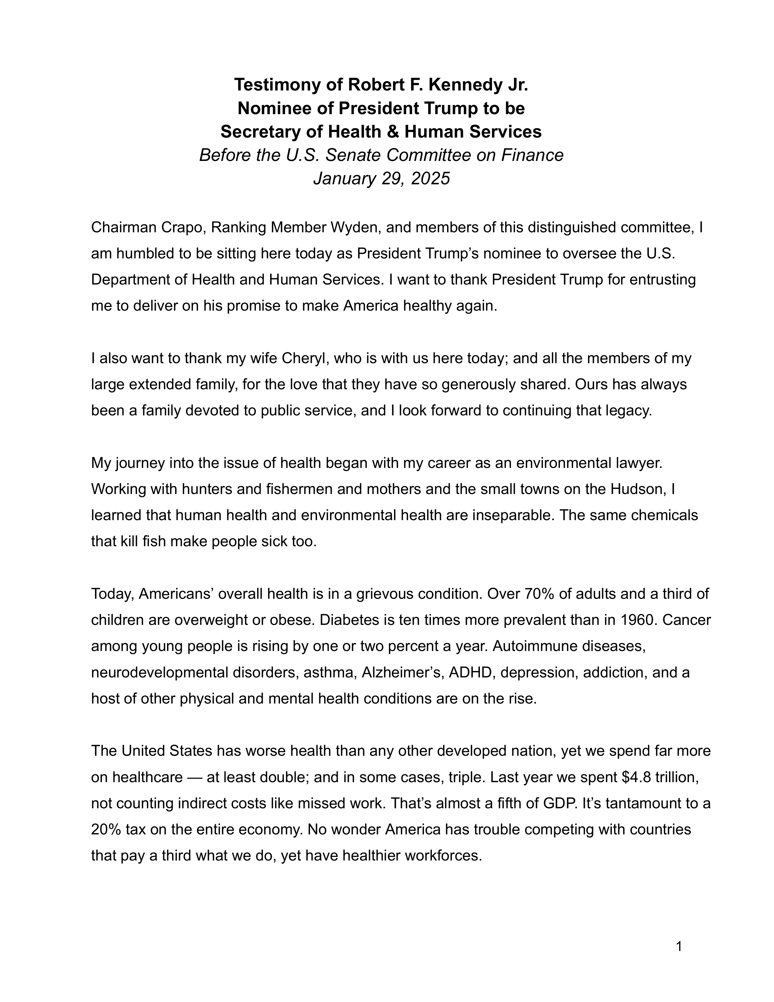 Robert F. Kennedy Jr. Opening Statement — page 1