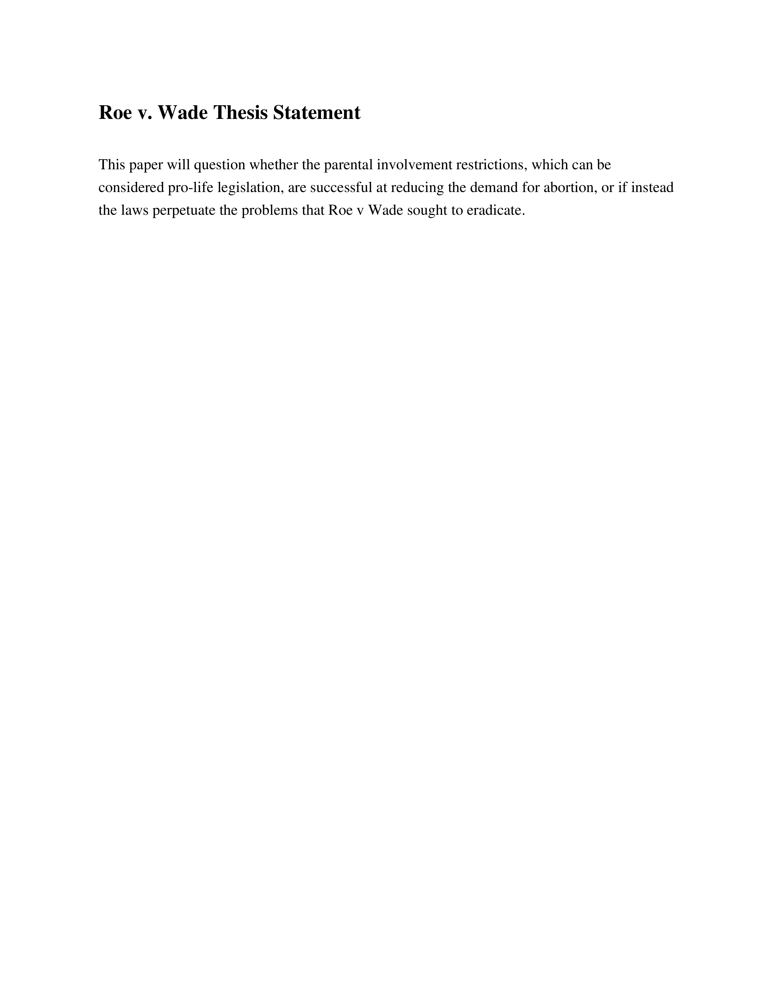 Roe v. Wade Thesis Statement — page 1