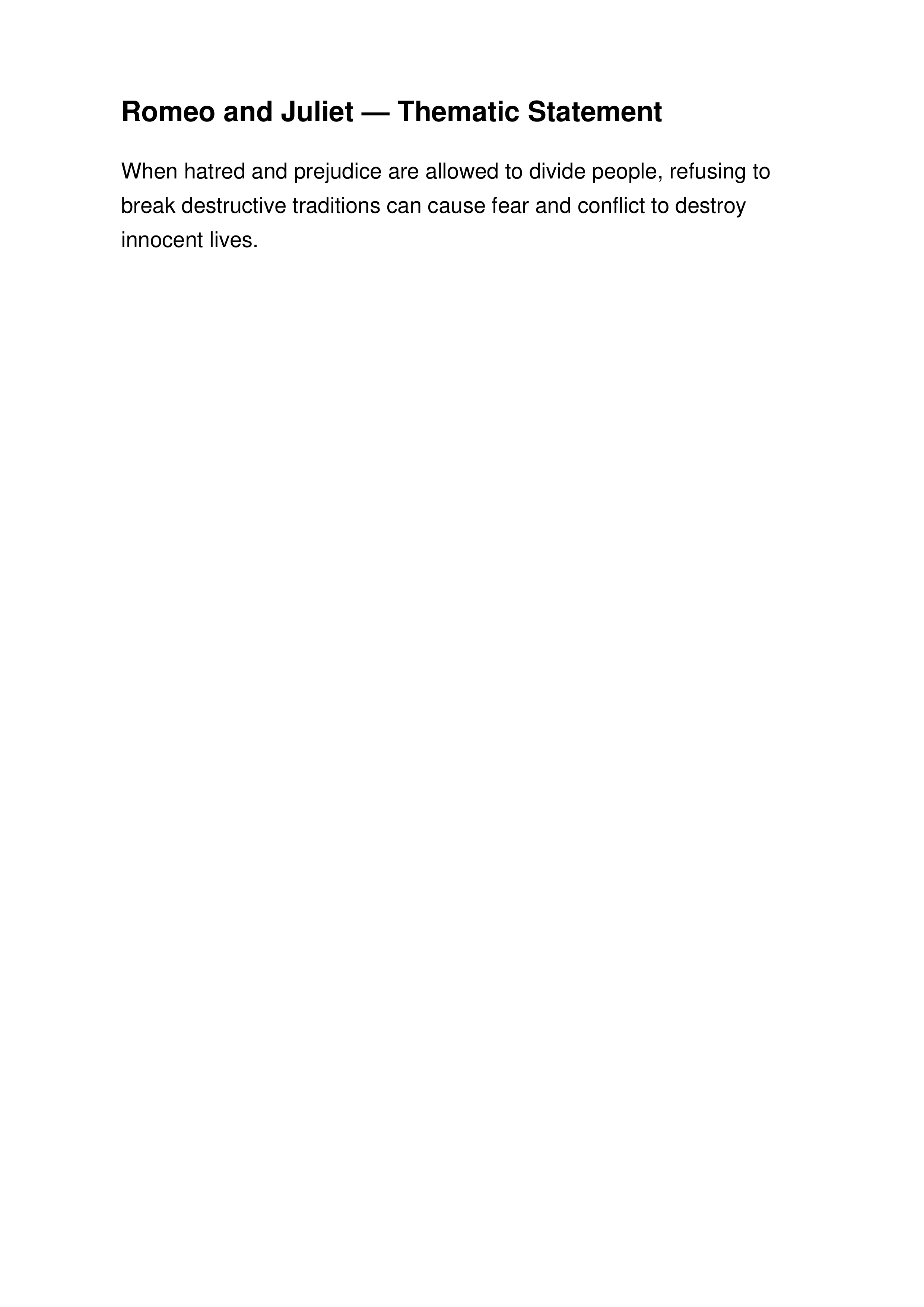 Romeo and Juliet Thematic Statement — page 1