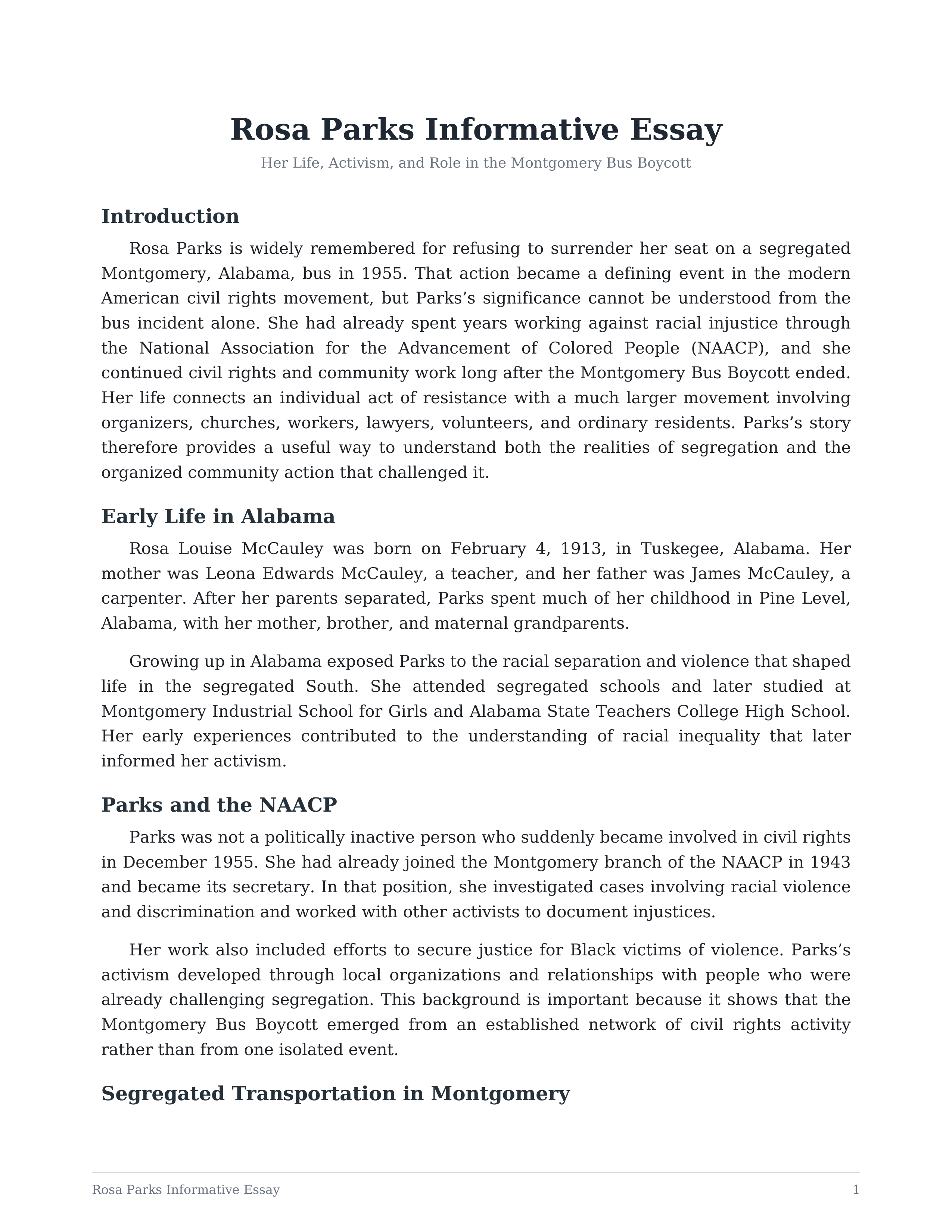 Rosa Parks Informative Essay — page 1