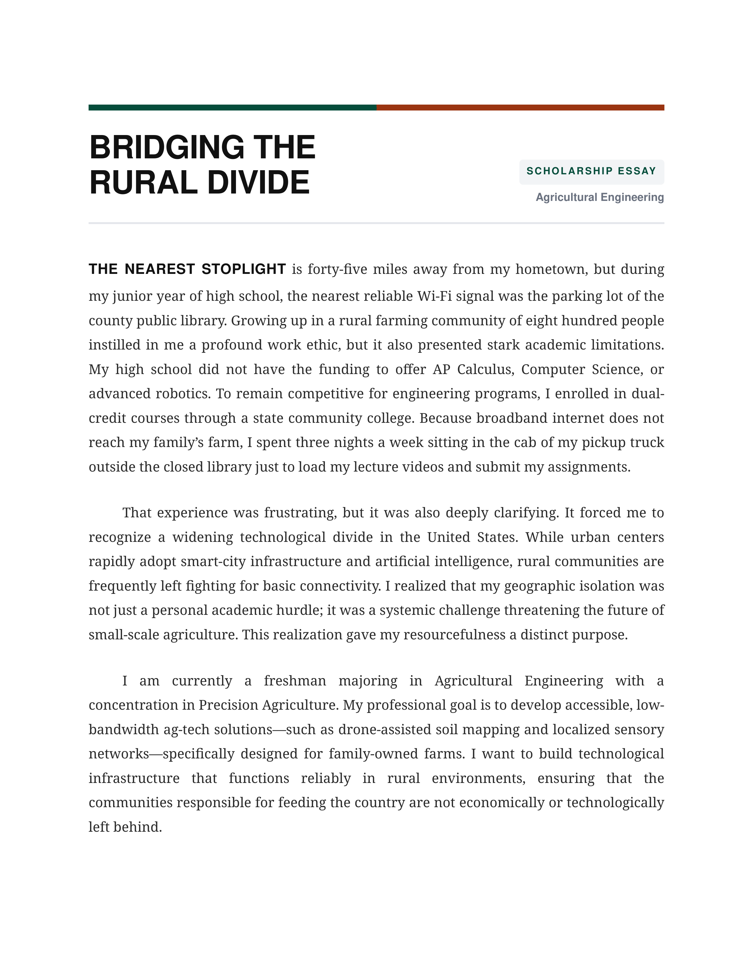 Rural Student Scholarship Essay — page 1