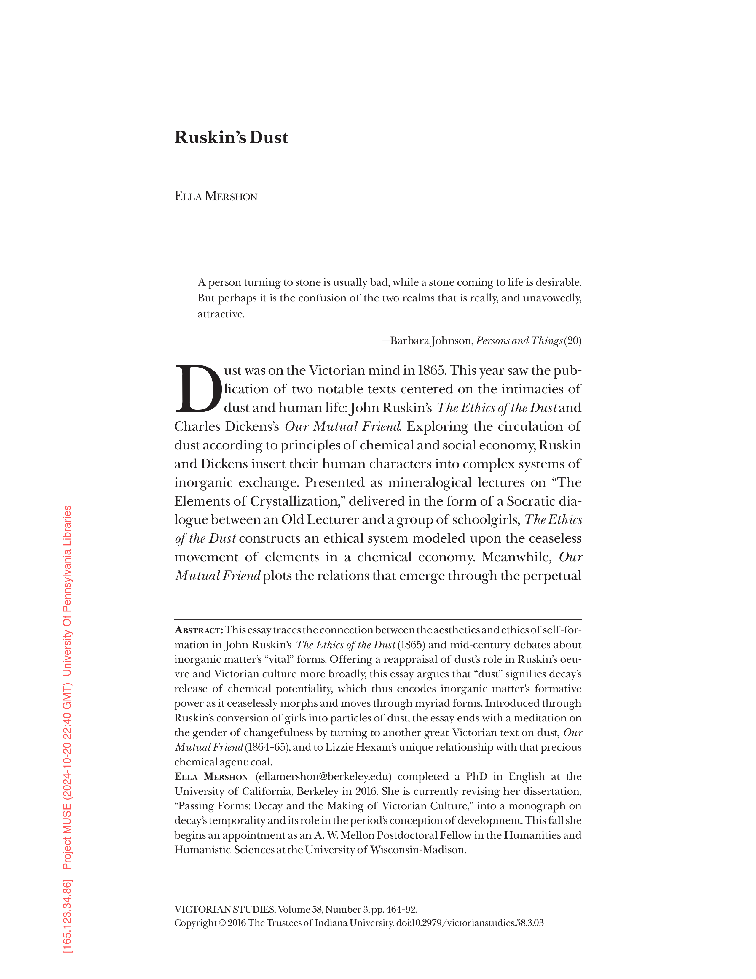 Ruskin's Dust Essay — page 1