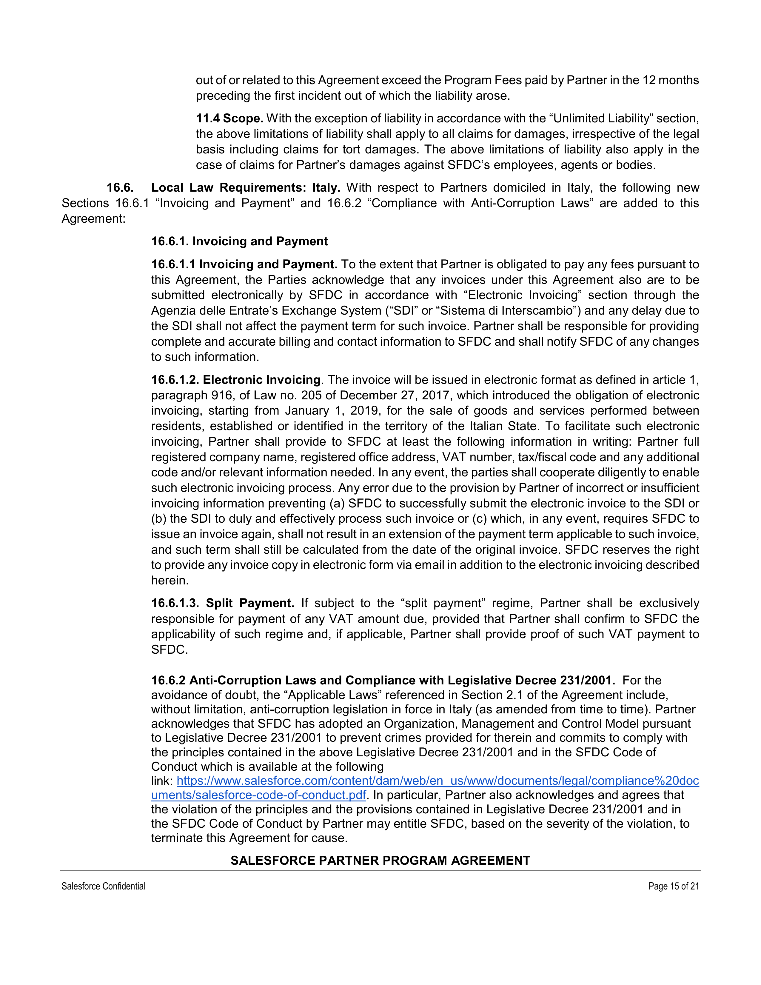 SALESFORCE PARTNER PROGRAM AGREEMENT — page 15