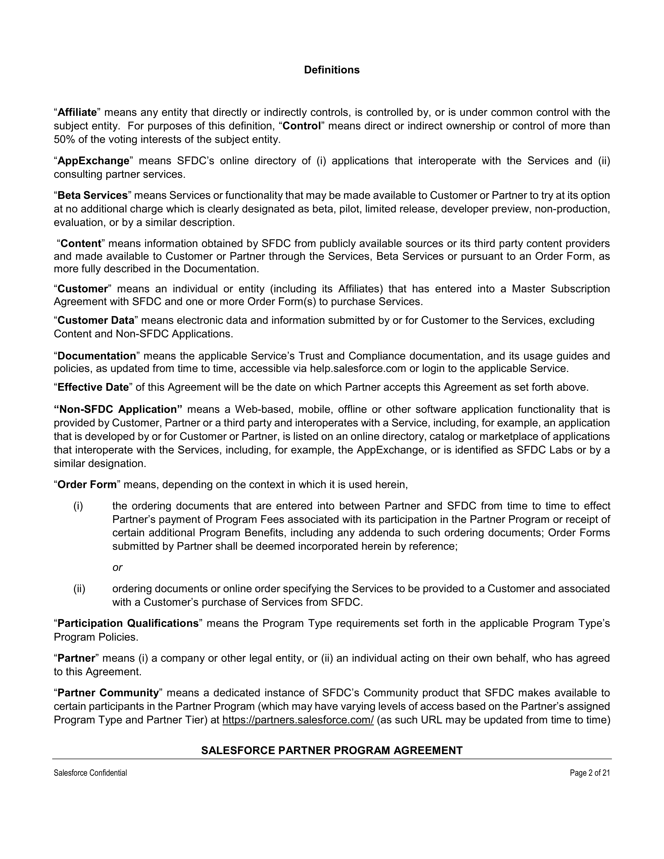 SALESFORCE PARTNER PROGRAM AGREEMENT — page 2