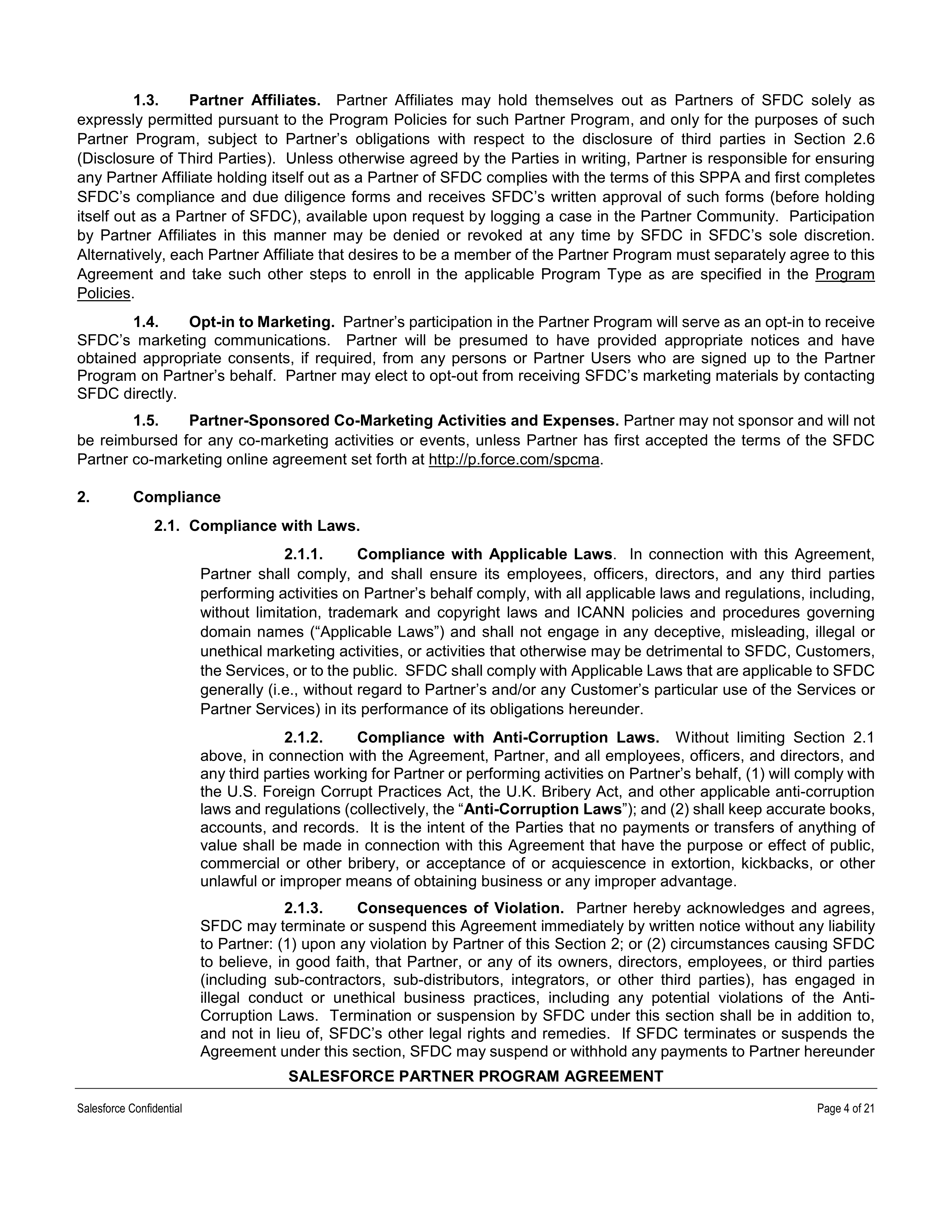 SALESFORCE PARTNER PROGRAM AGREEMENT — page 4