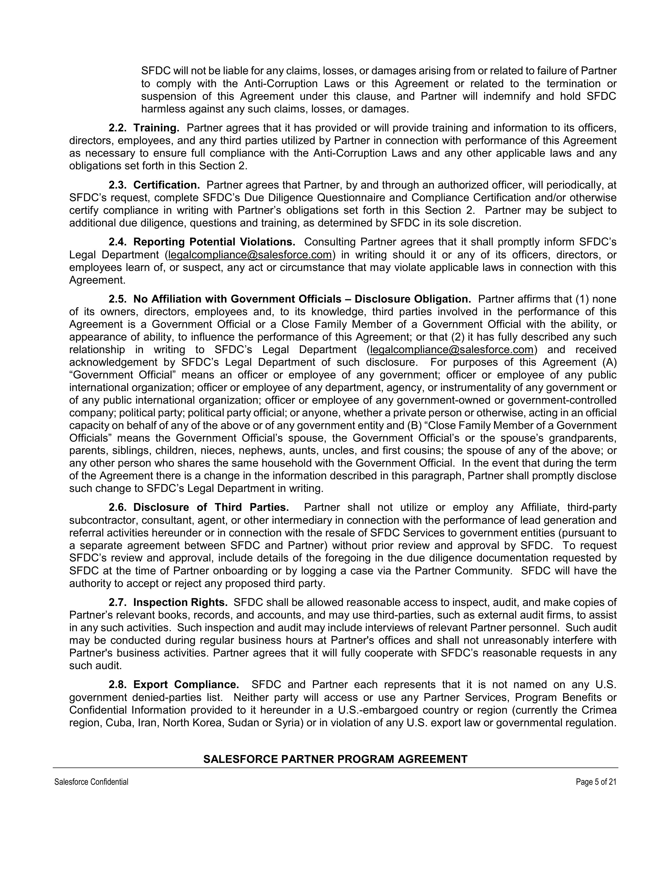 SALESFORCE PARTNER PROGRAM AGREEMENT — page 5