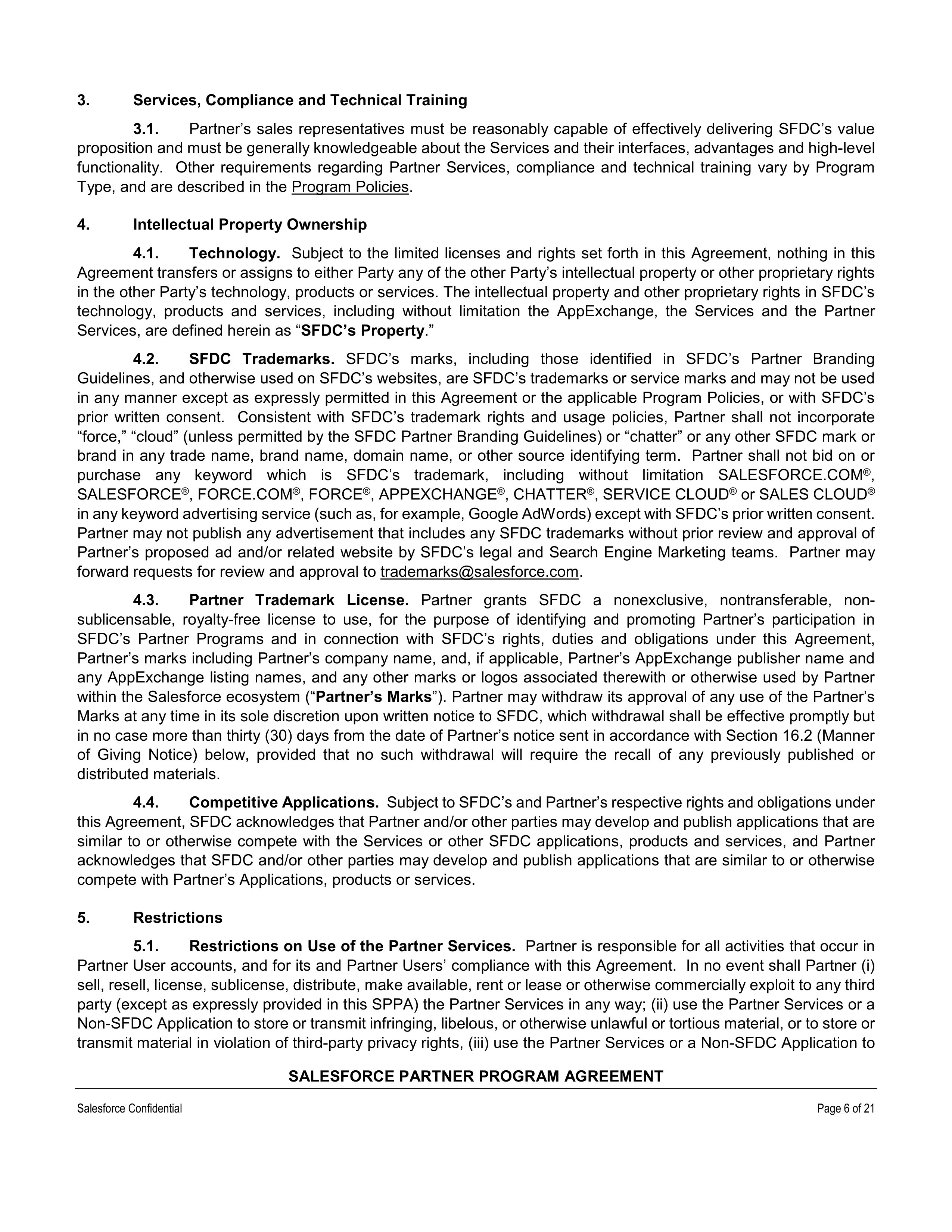 SALESFORCE PARTNER PROGRAM AGREEMENT — page 6