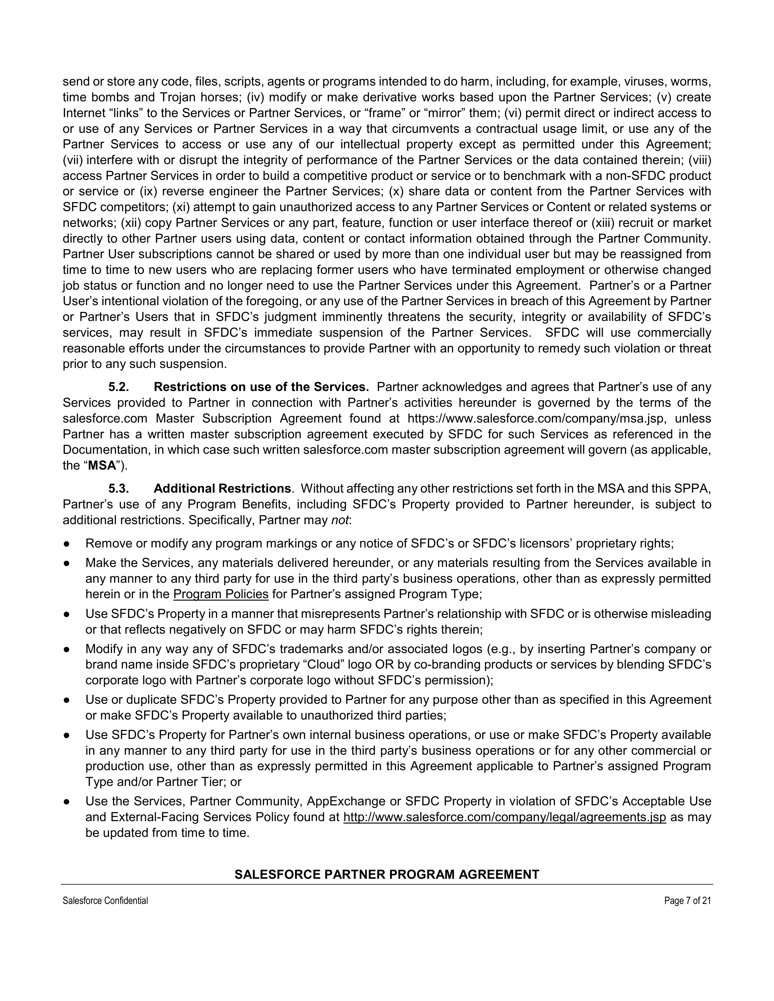 SALESFORCE PARTNER PROGRAM AGREEMENT — page 7