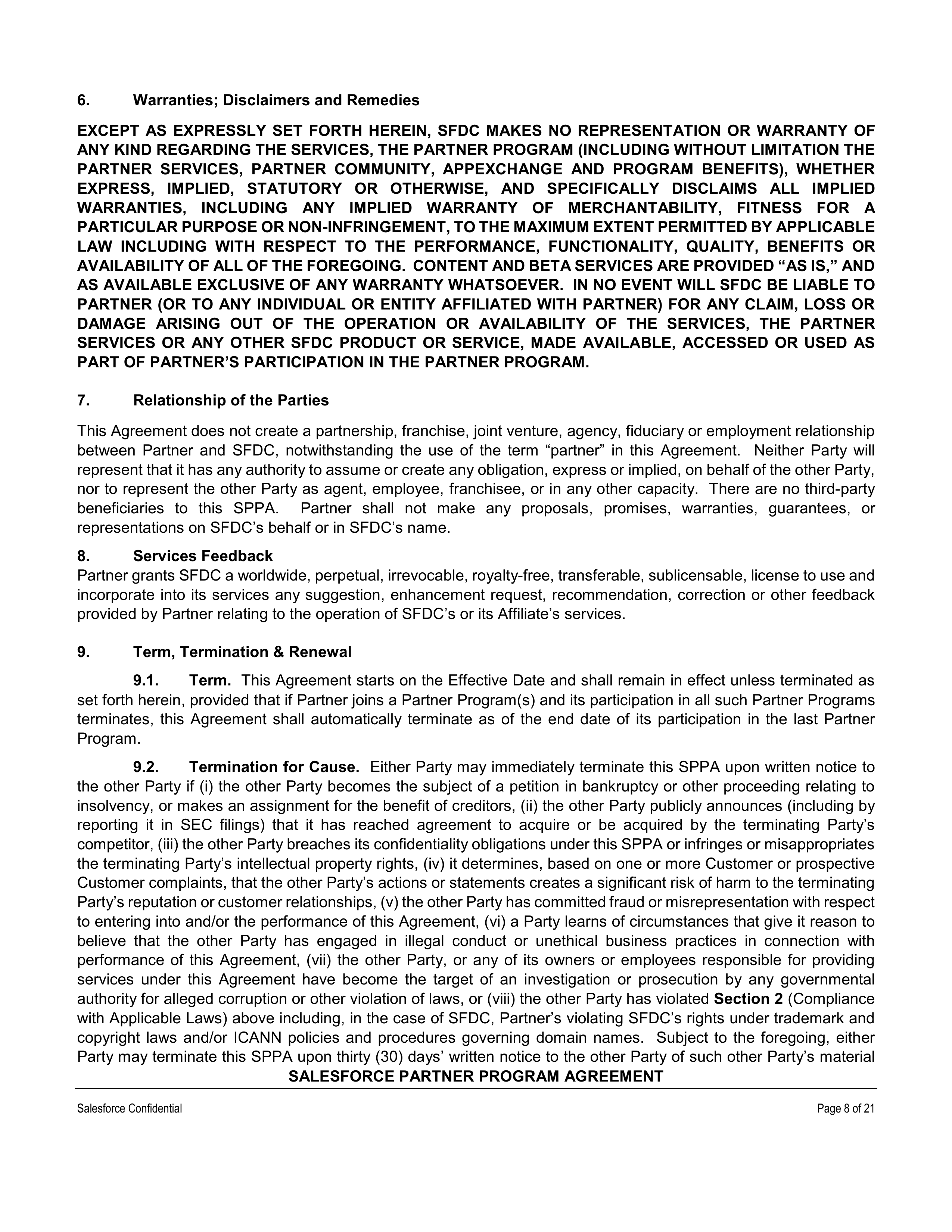 SALESFORCE PARTNER PROGRAM AGREEMENT — page 8