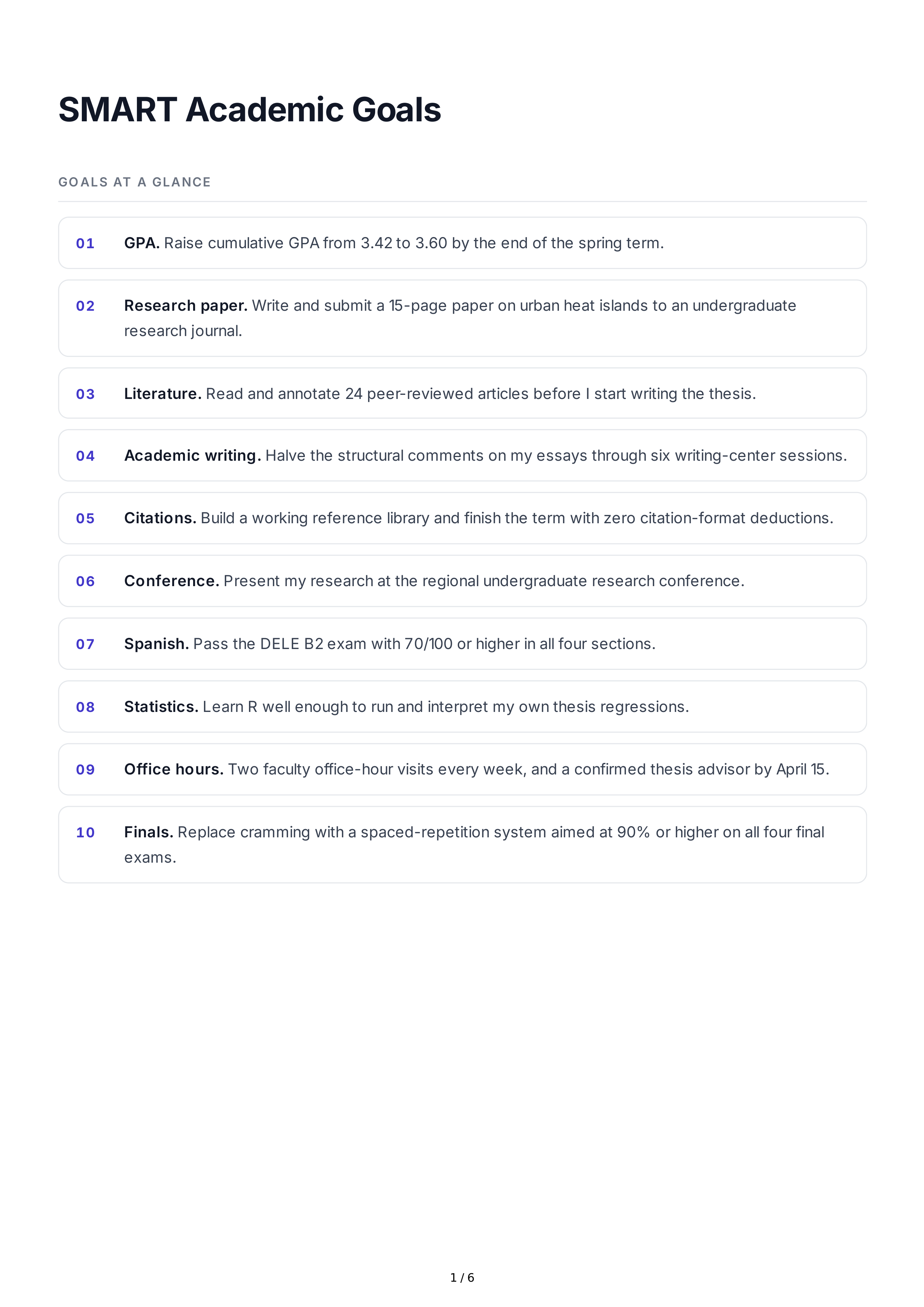 SMART Academic Goals — page 1