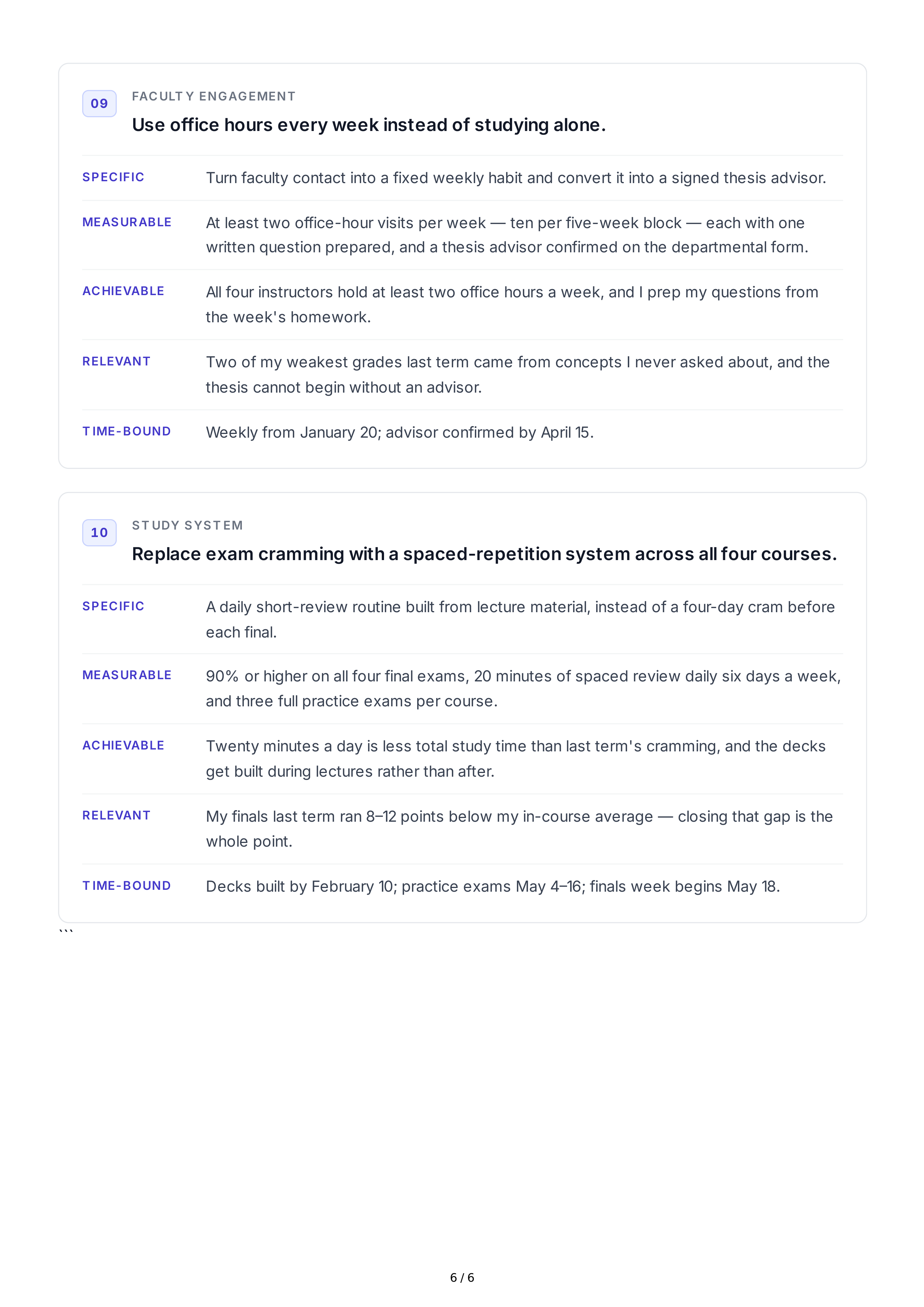 SMART Academic Goals — page 6