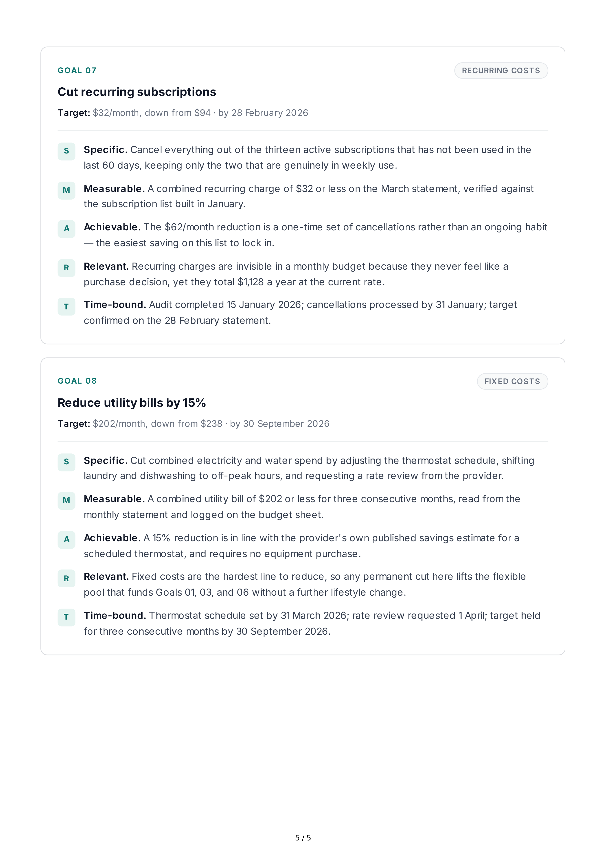 SMART Budgeting Goals — page 5