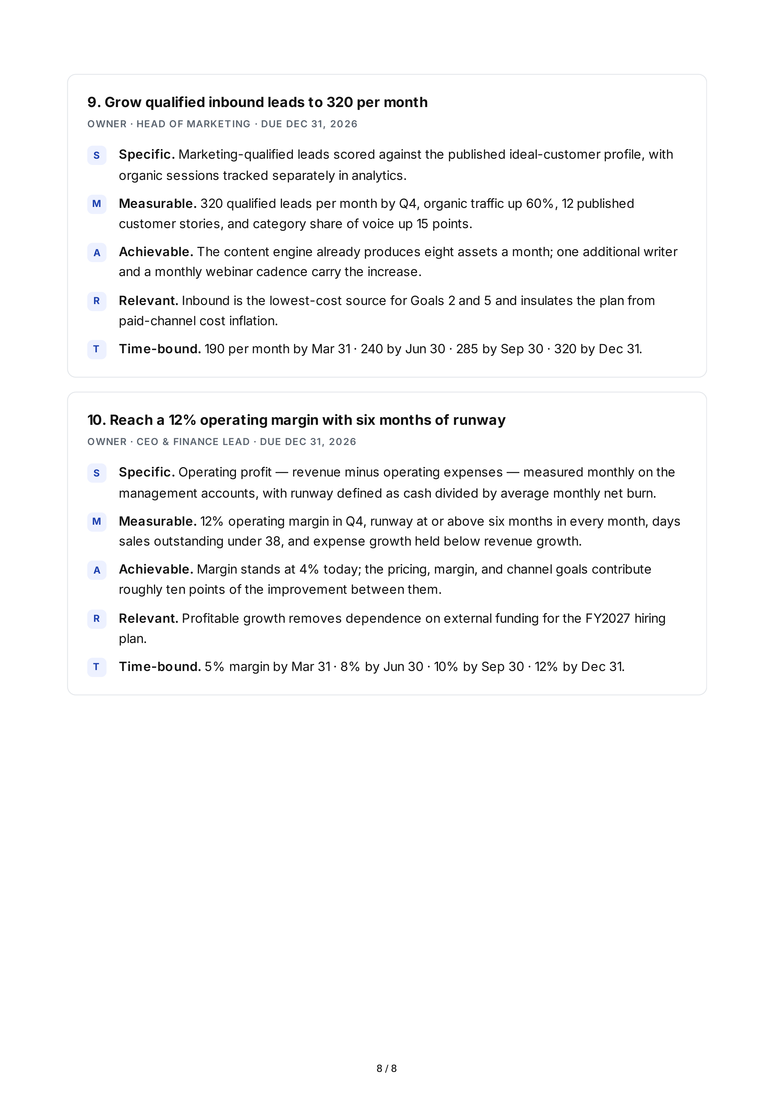 SMART Business Growth Goals — page 8