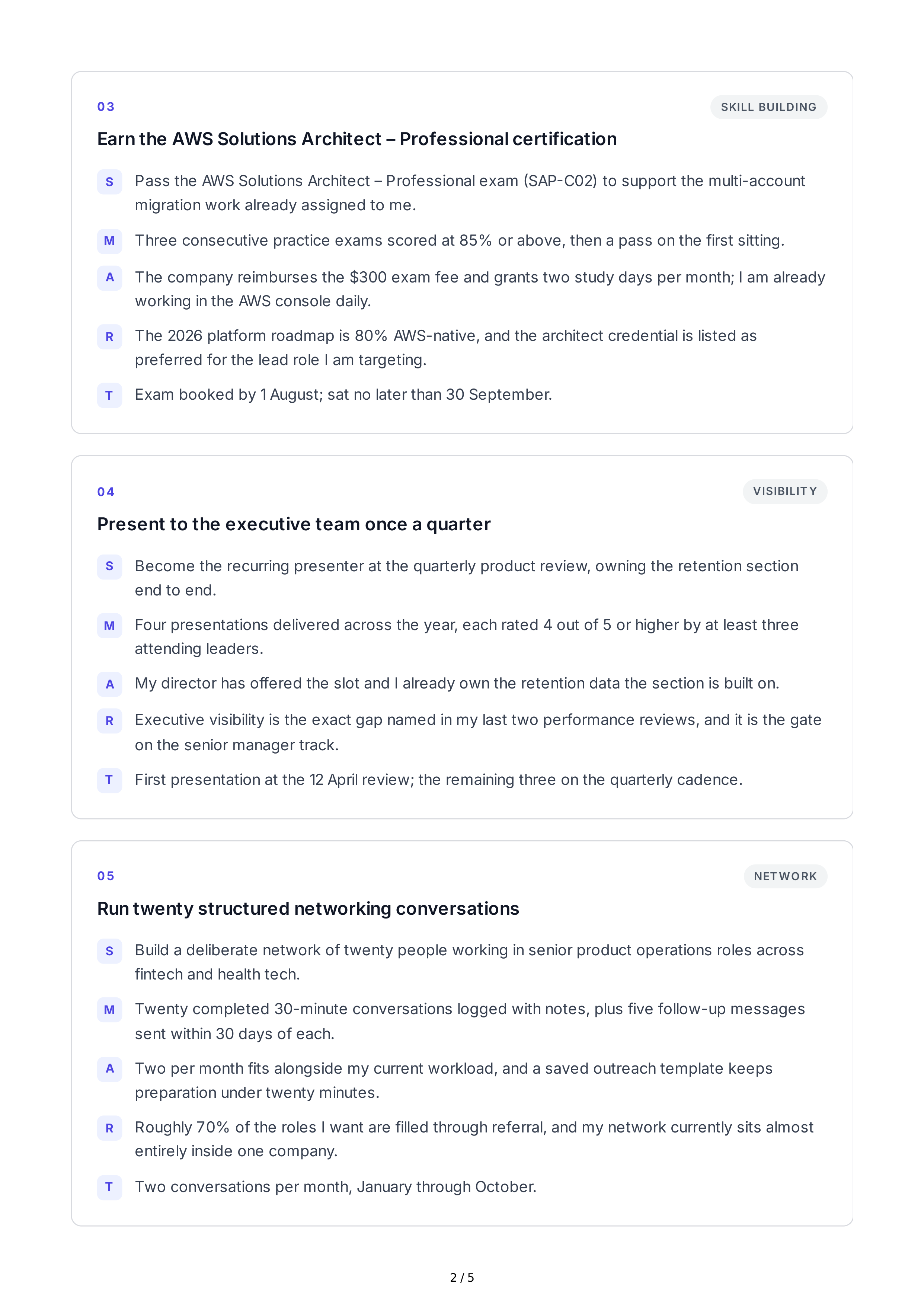 SMART Career Development Goals — page 2
