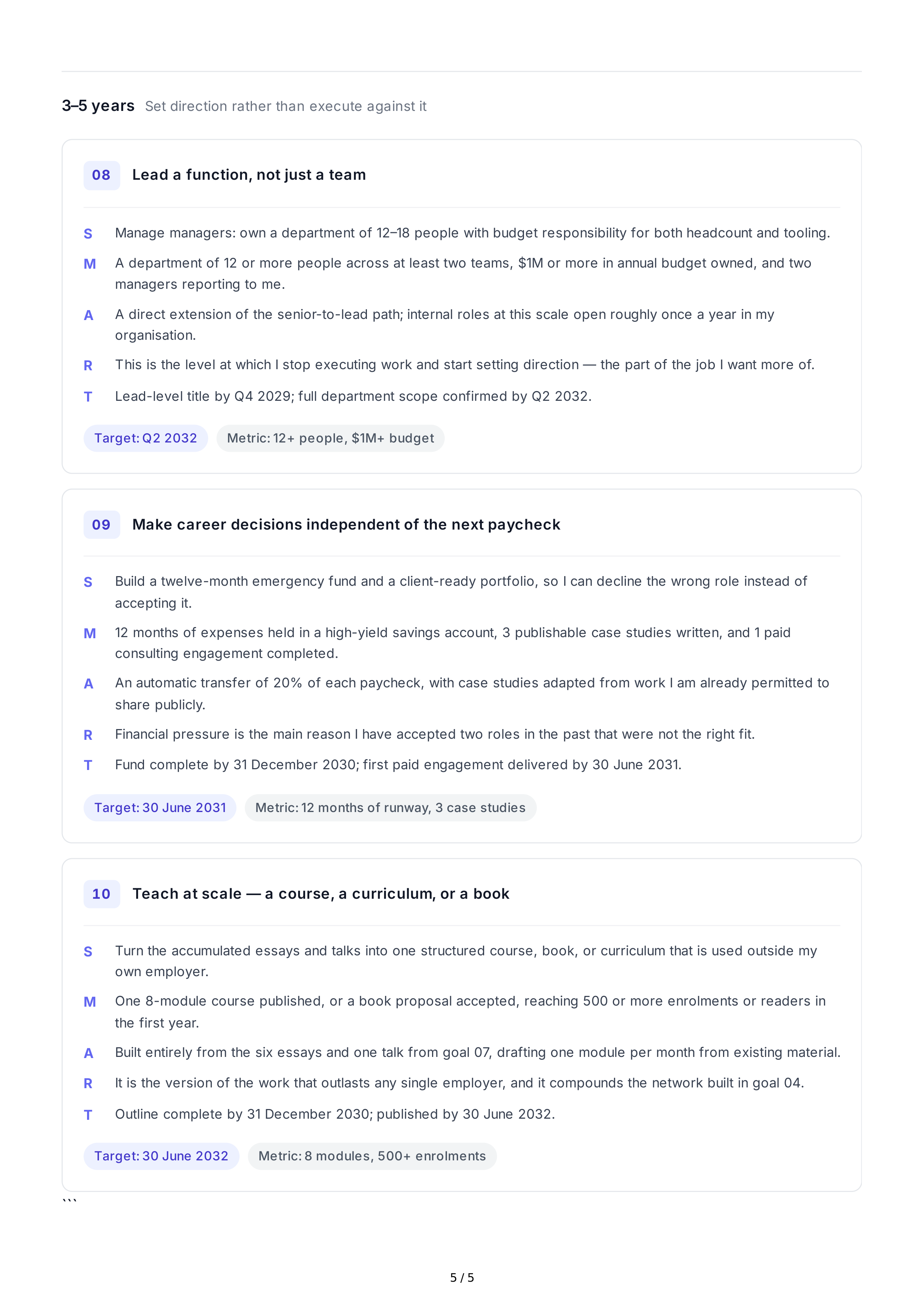 SMART Career Goals — page 5