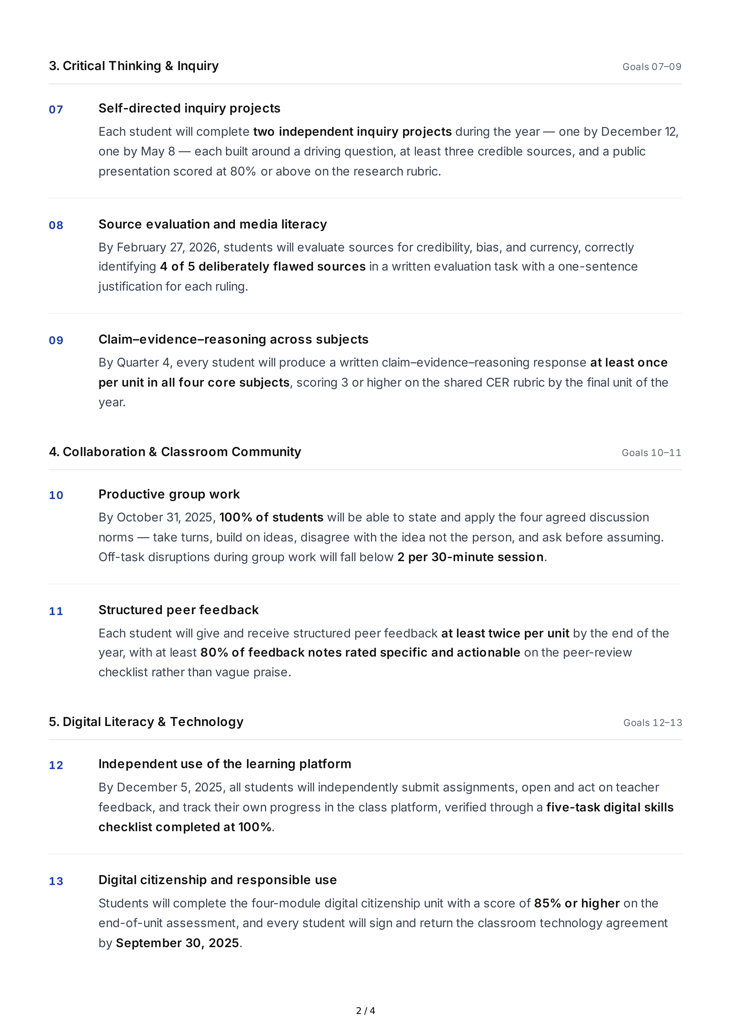 SMART Classroom Goals — page 2