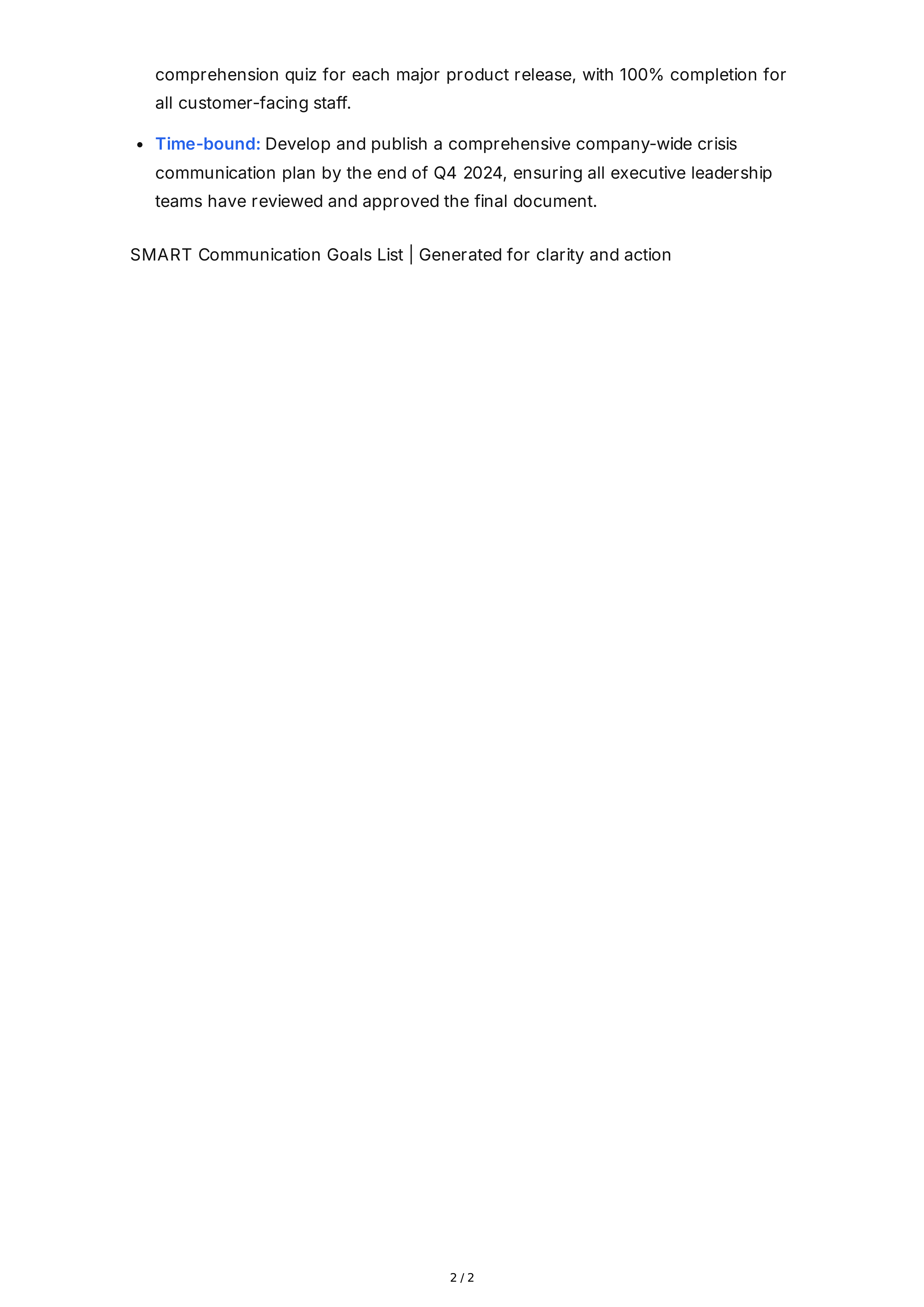 SMART Communication Goals — page 2