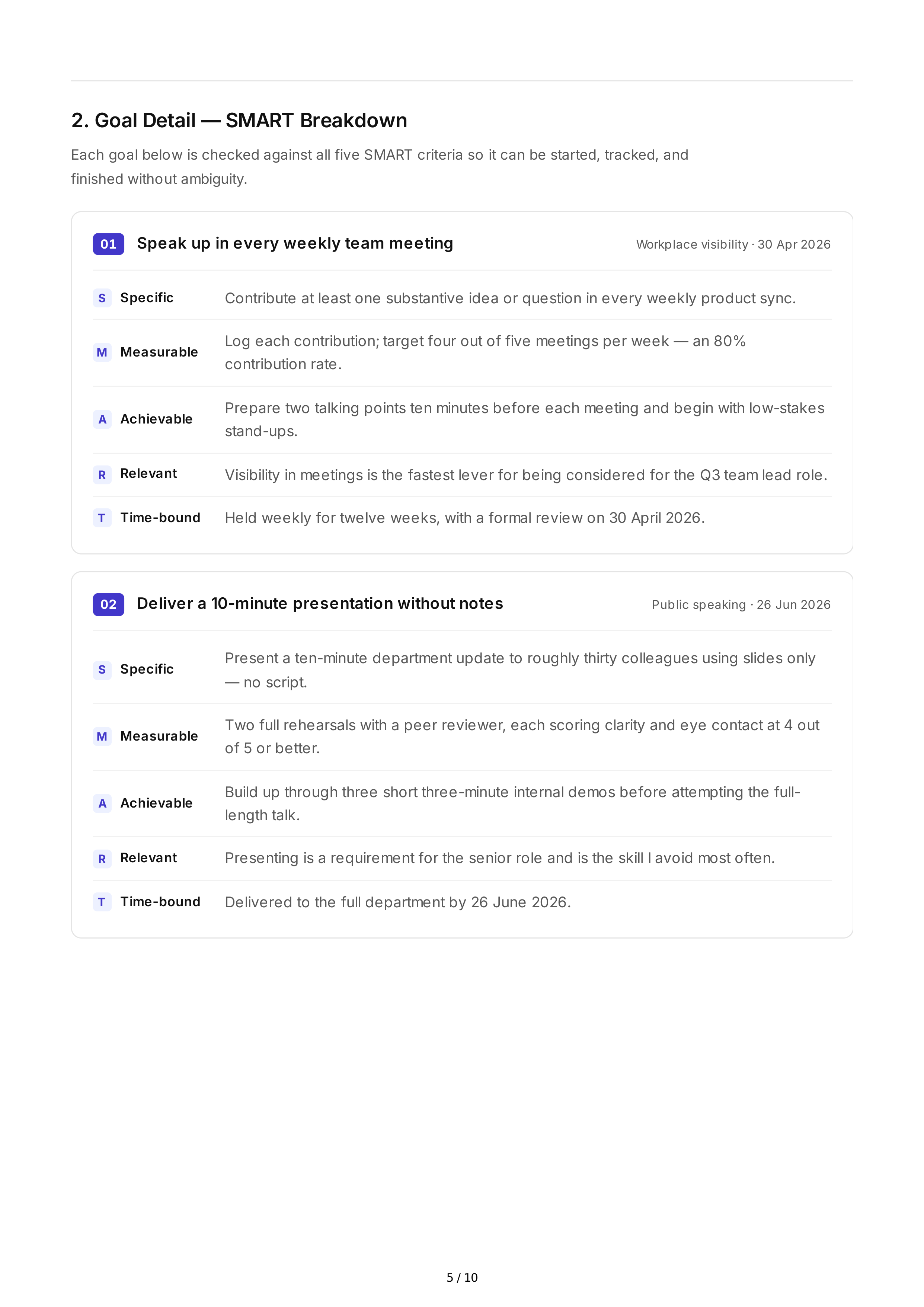SMART Confidence Goals — page 5