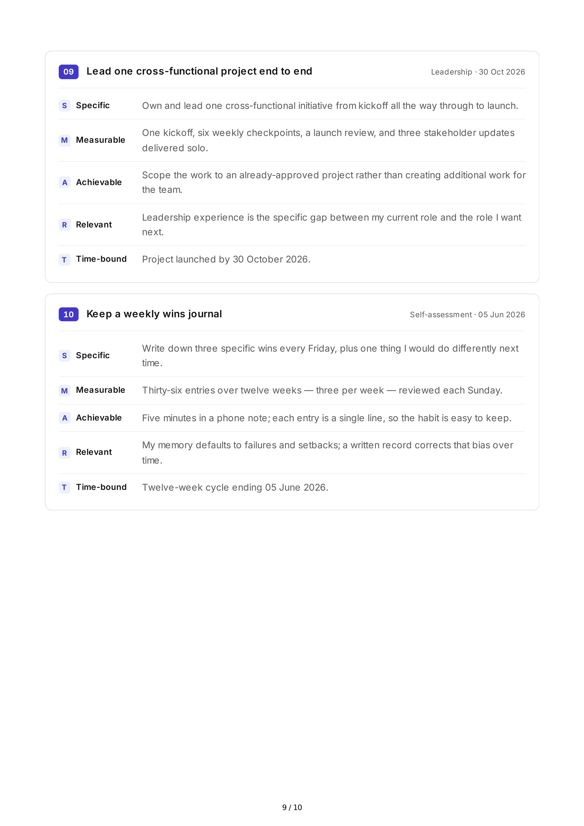 SMART Confidence Goals — page 9