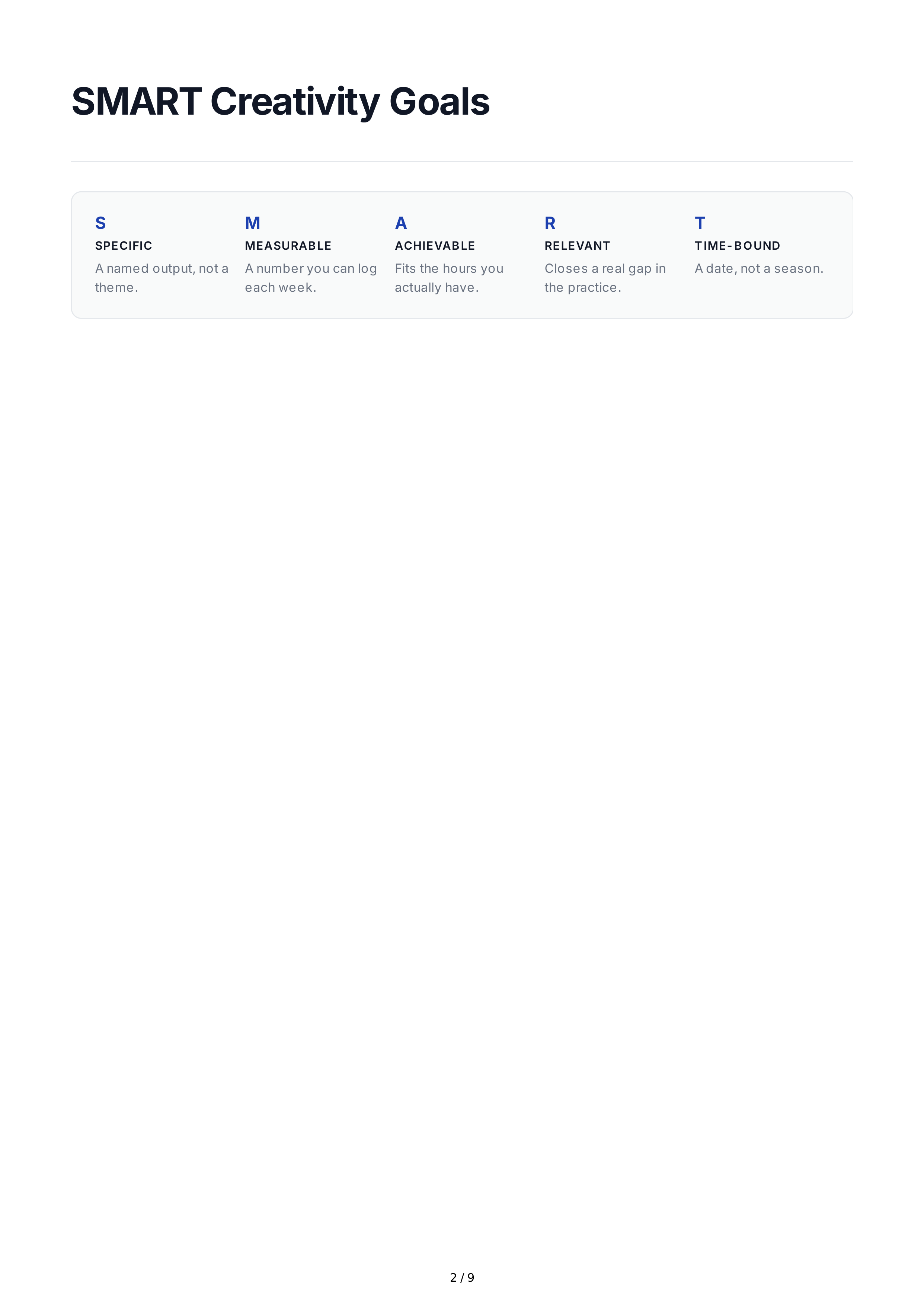 SMART Creativity Goals — page 2
