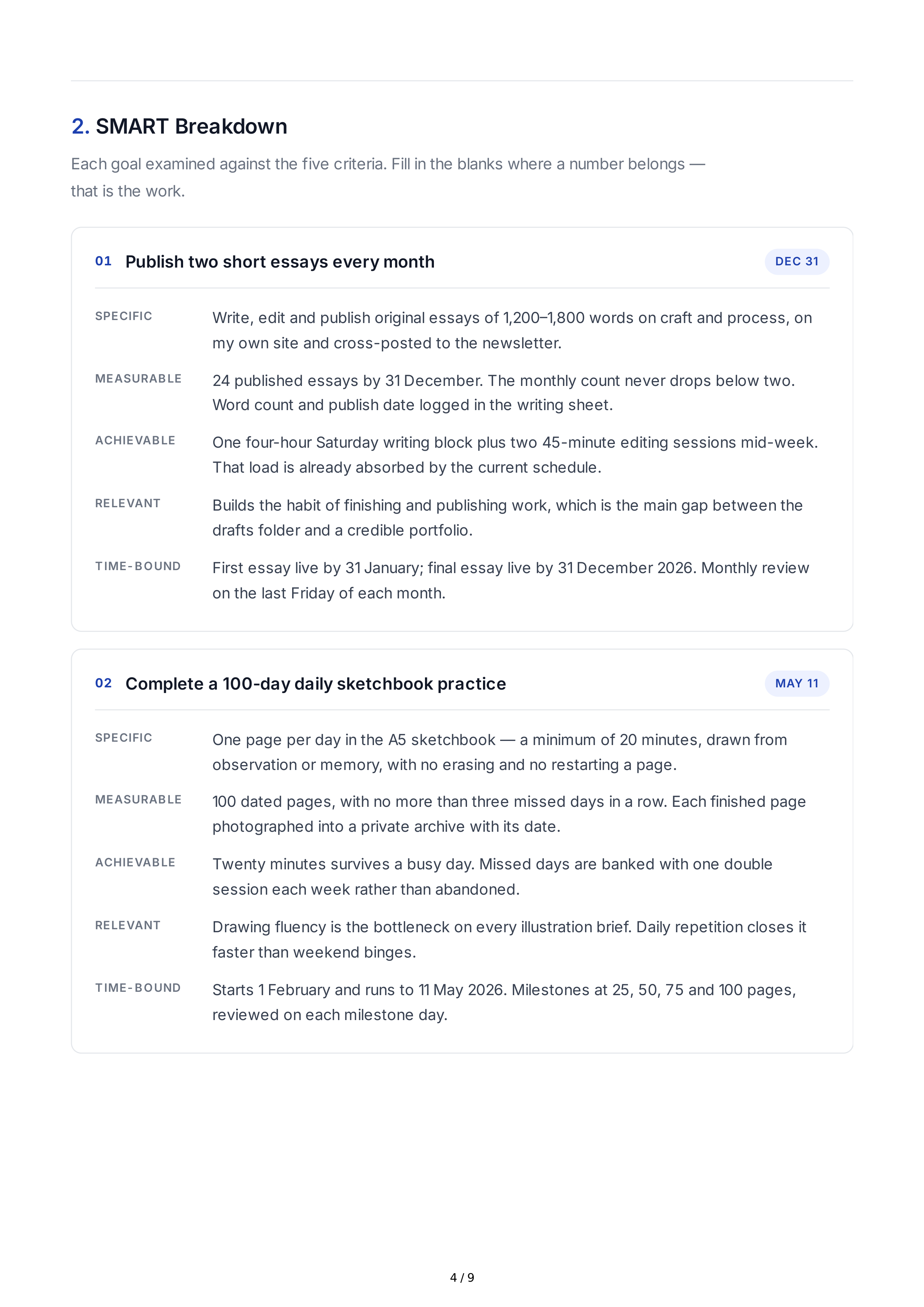 SMART Creativity Goals — page 4