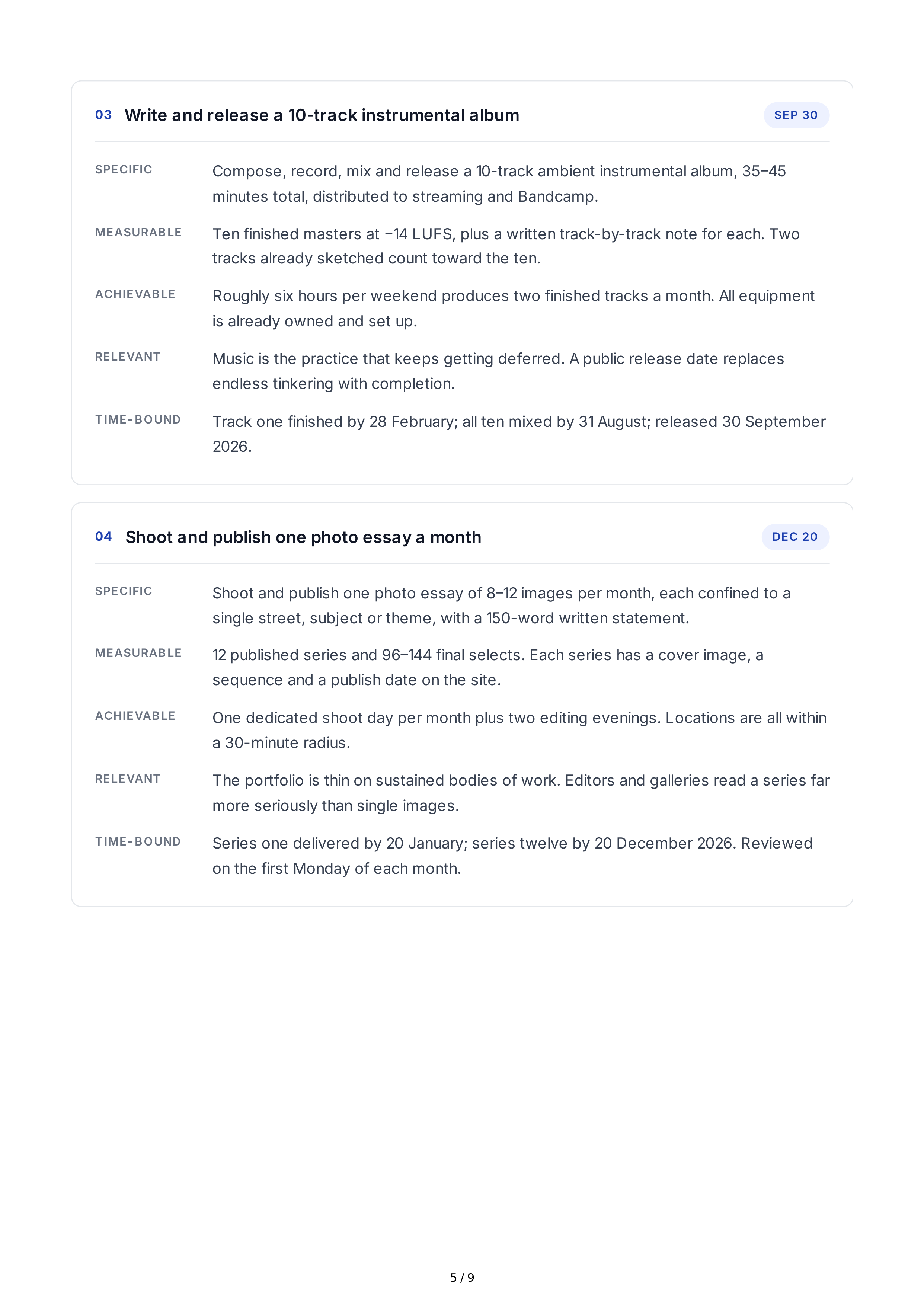 SMART Creativity Goals — page 5
