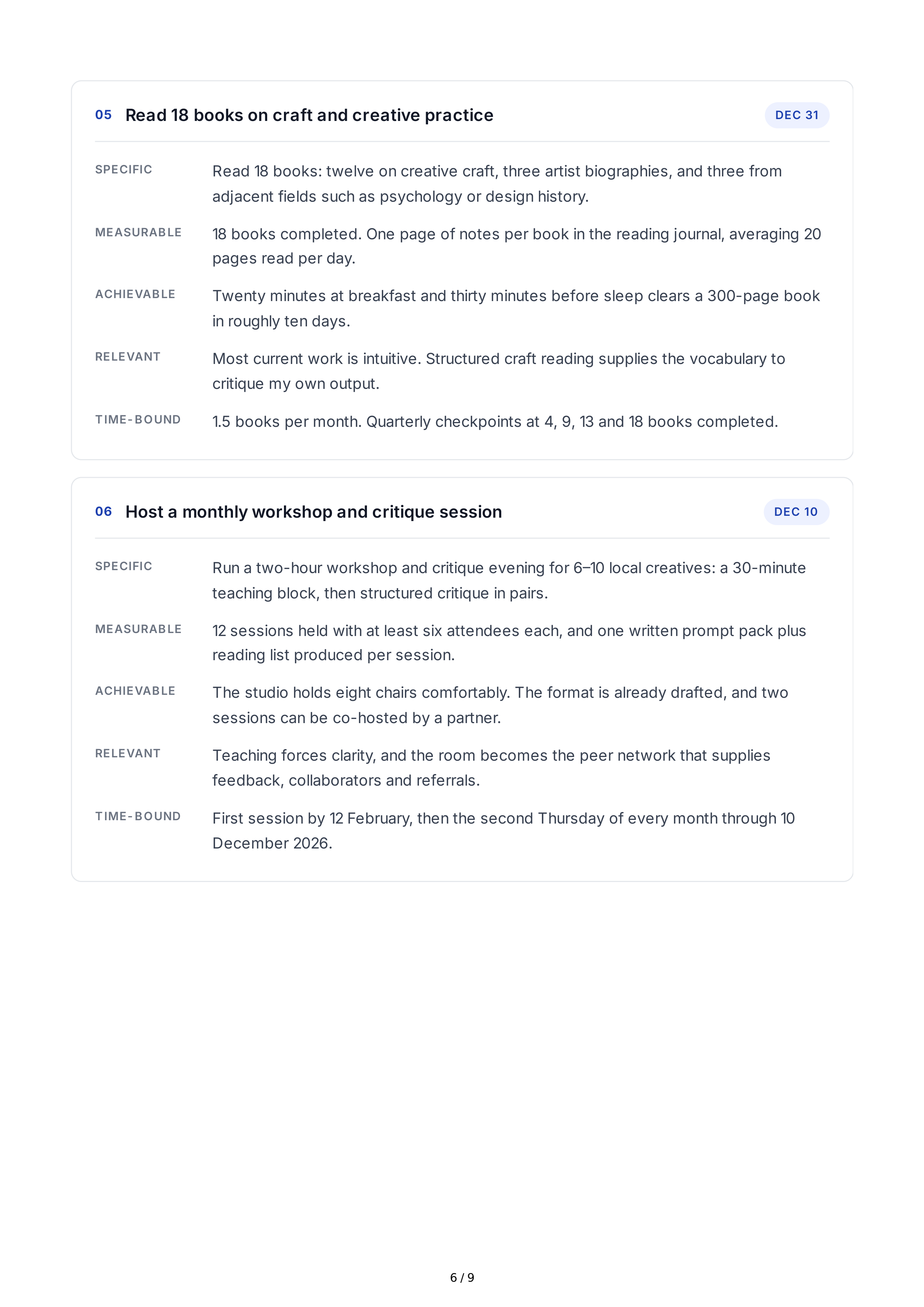 SMART Creativity Goals — page 6