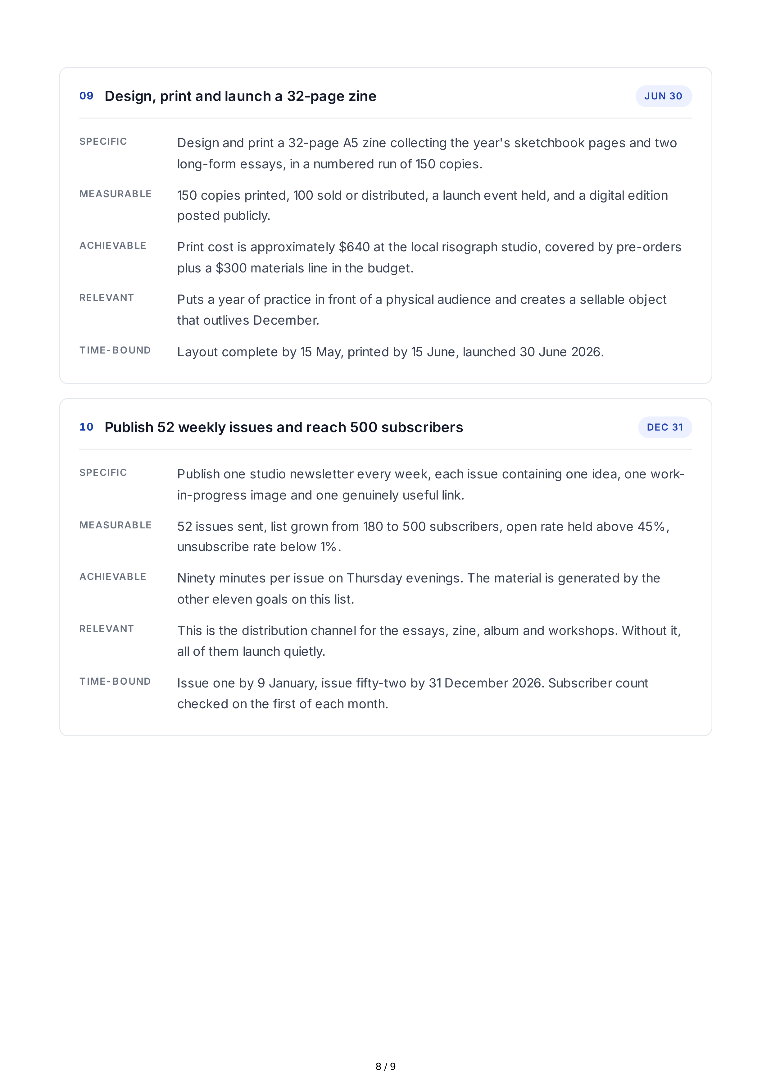 SMART Creativity Goals — page 8
