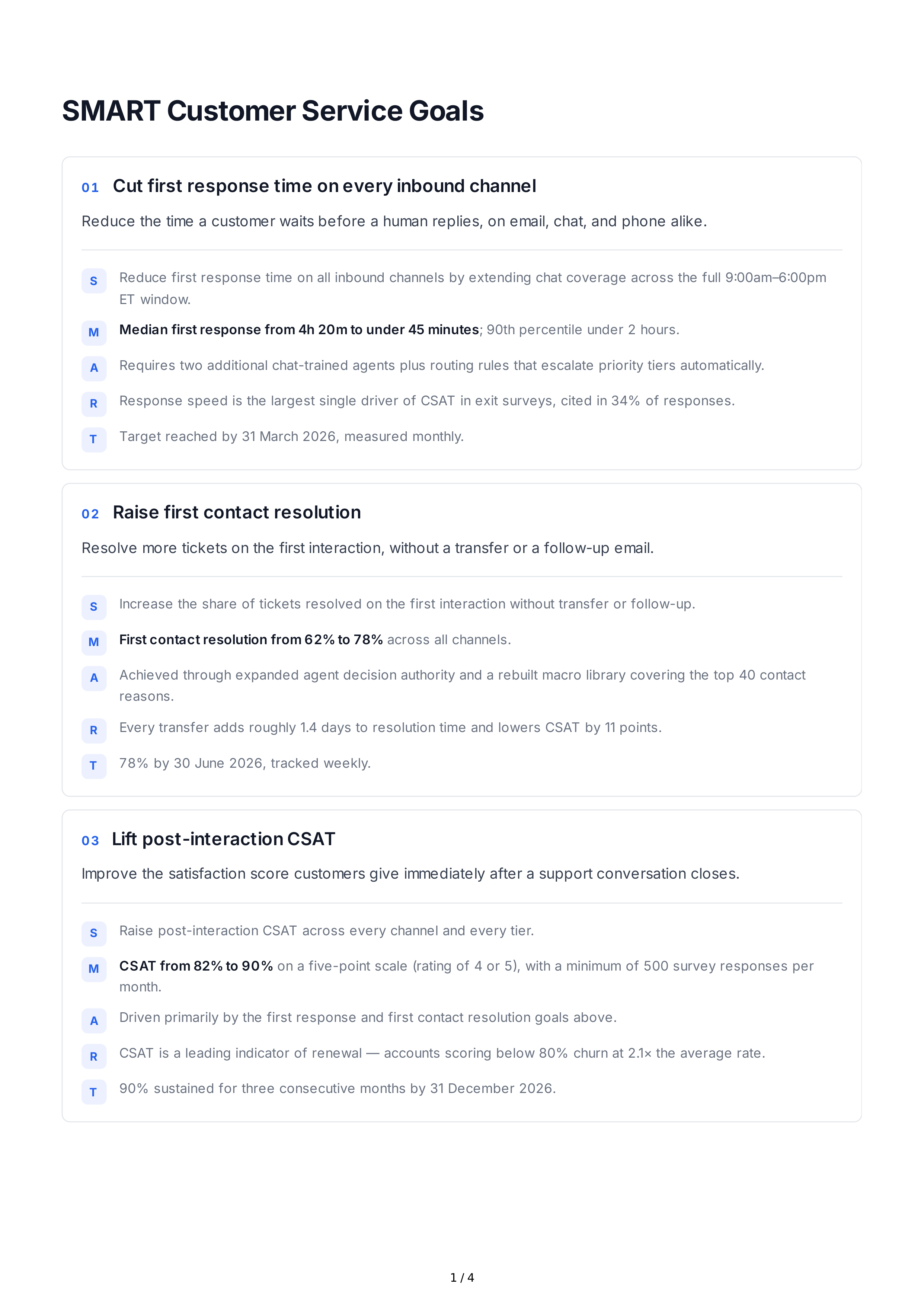 SMART Customer Service Goals — page 1