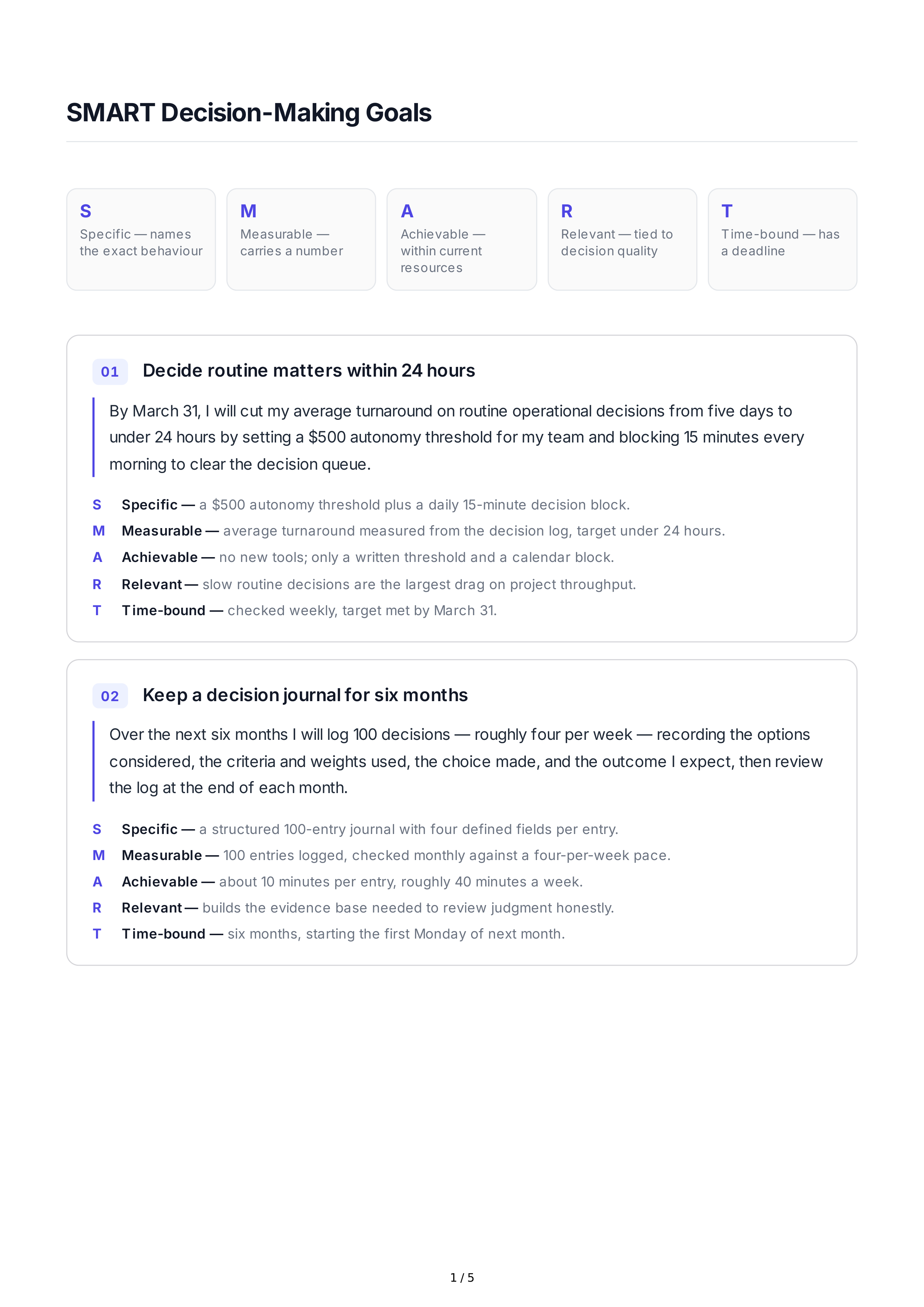 SMART Decision-Making Goals — page 1