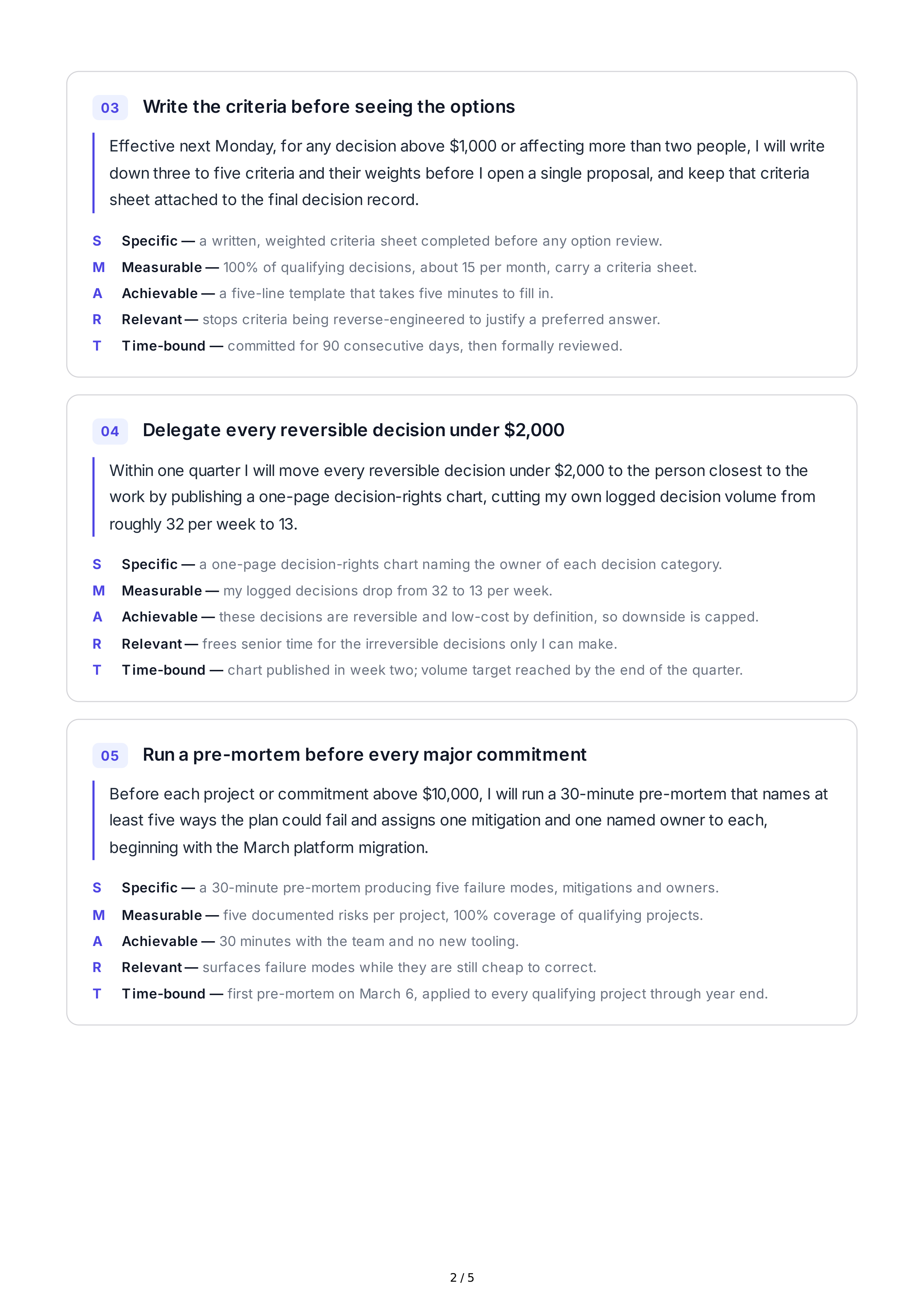 SMART Decision-Making Goals — page 2