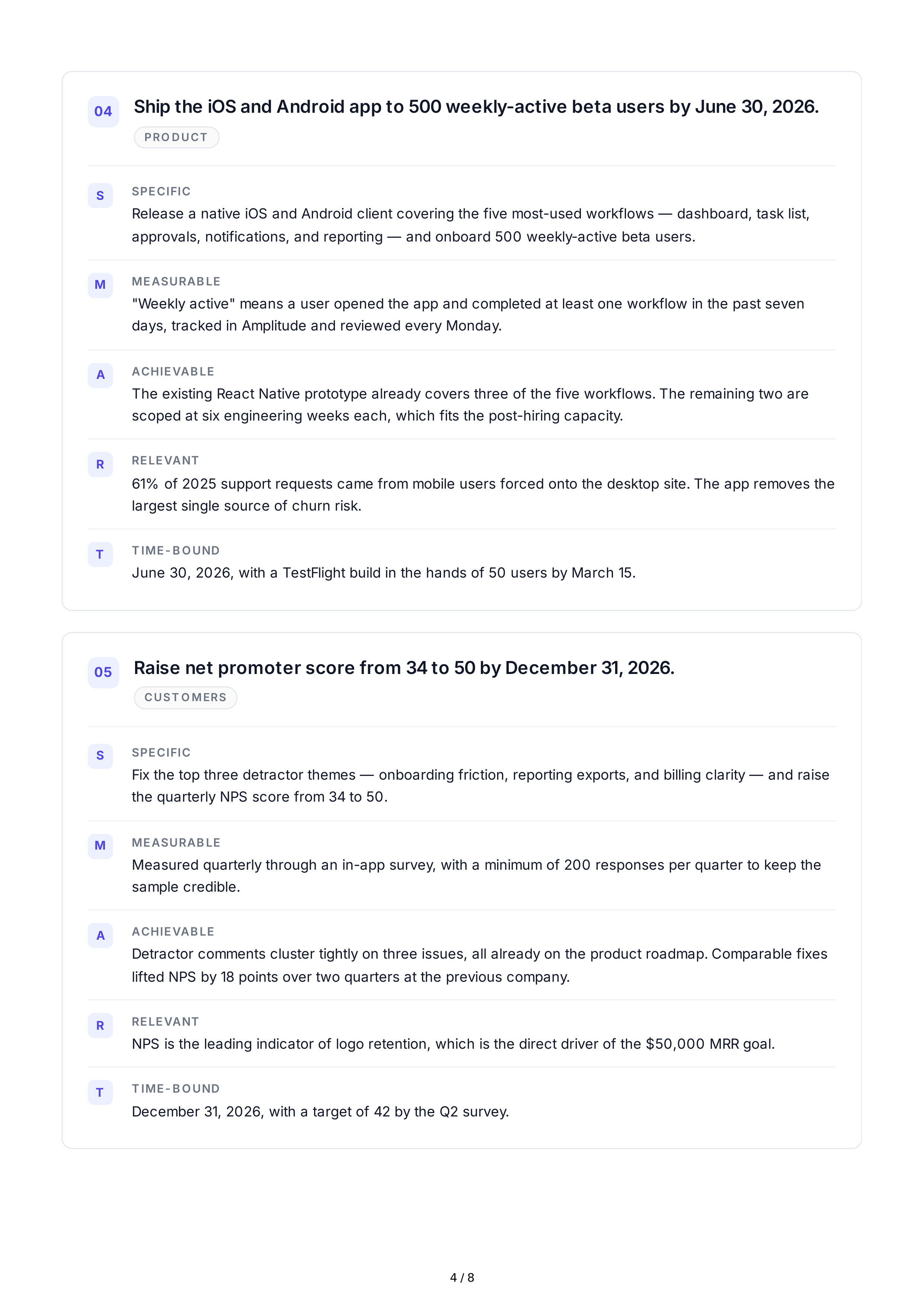 SMART Entrepreneurship Goals — page 4