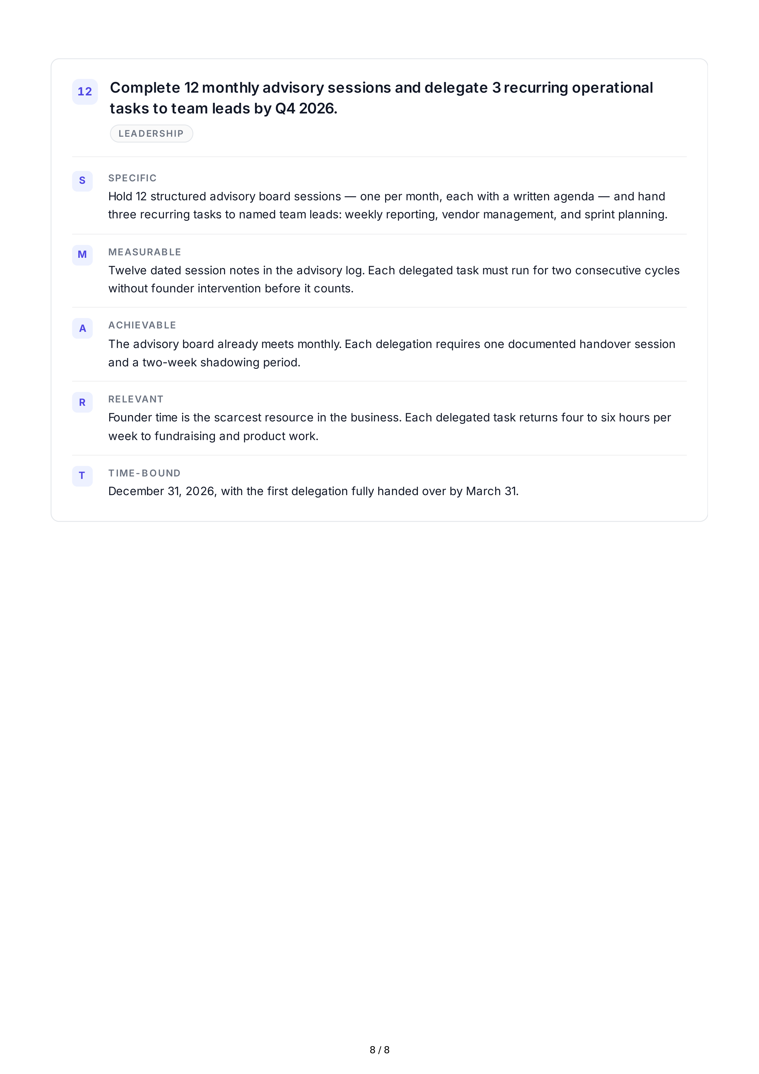 SMART Entrepreneurship Goals — page 8