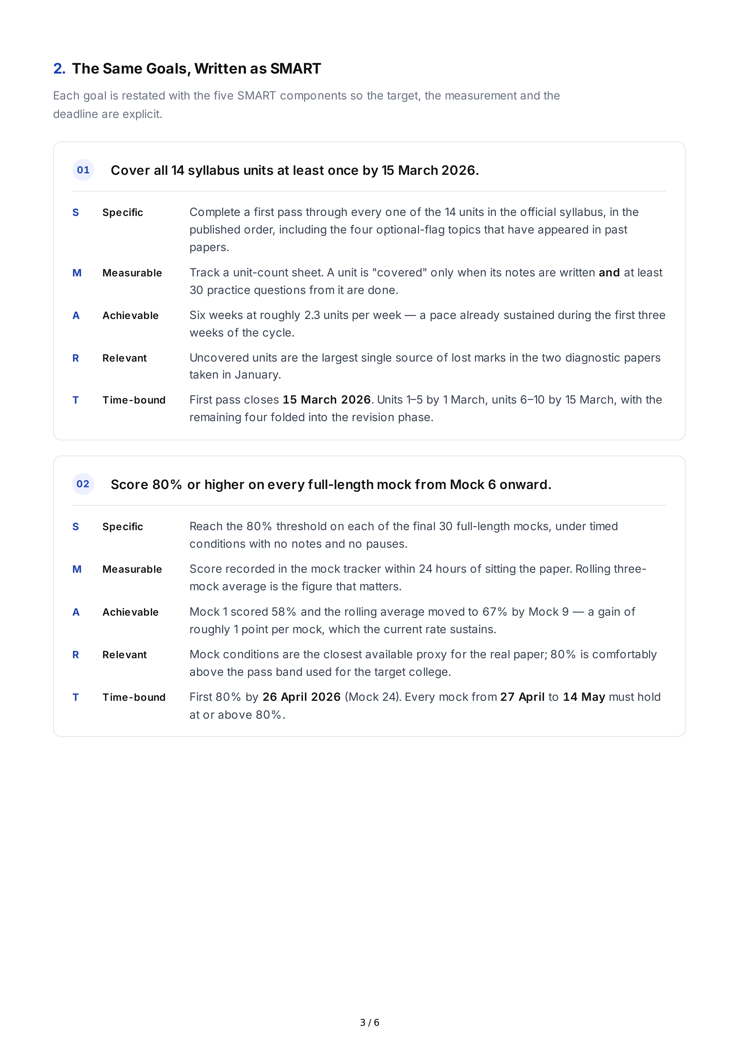 SMART Exam Preparation Goals — page 3