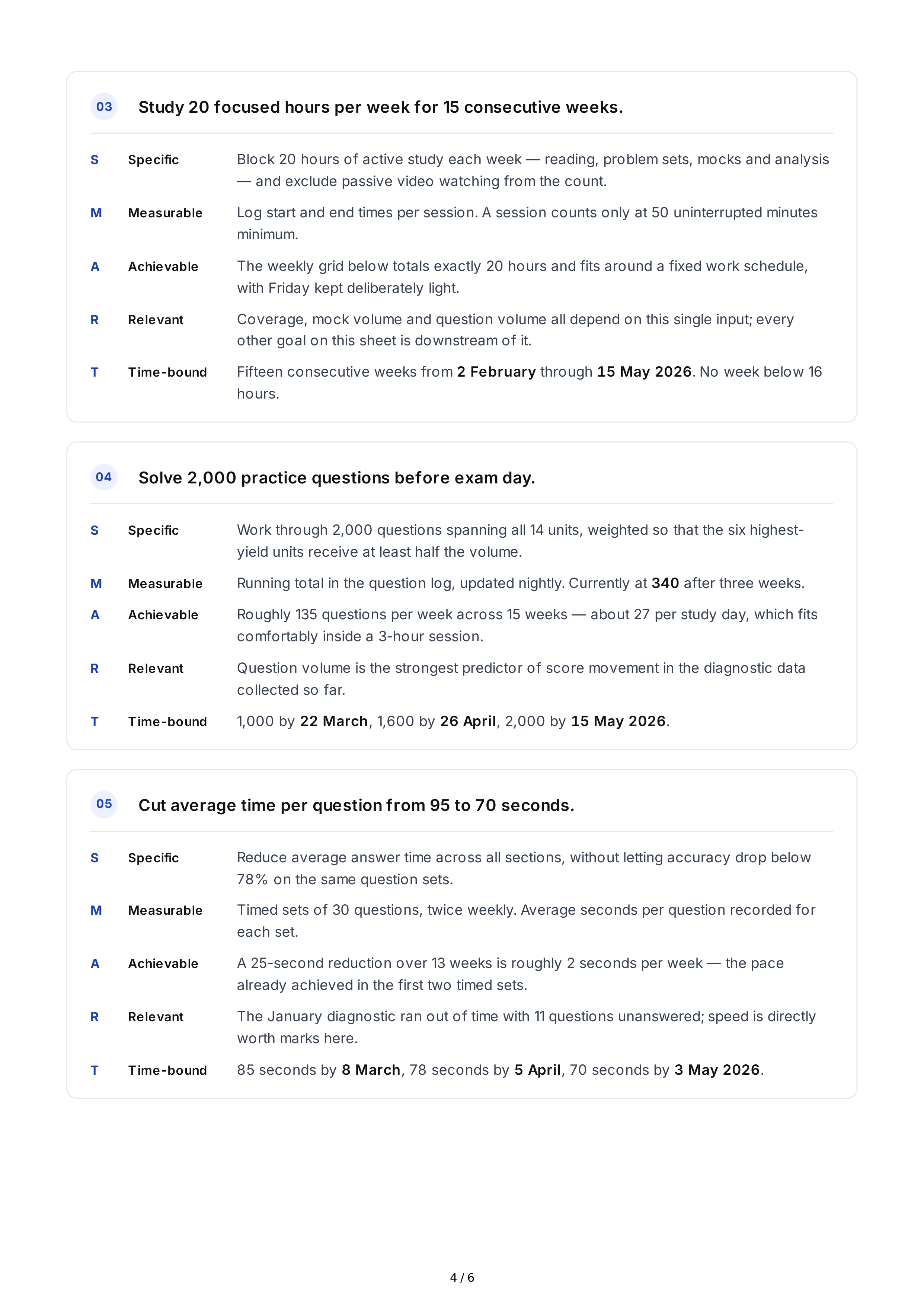 SMART Exam Preparation Goals — page 4